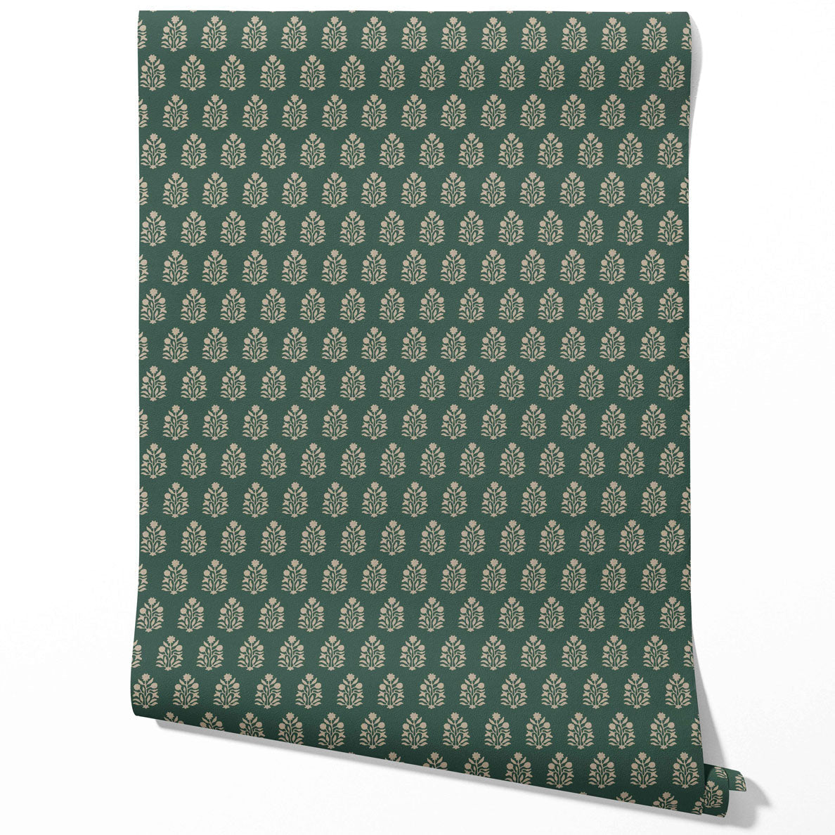 Vintage-Inspired Botanical Floral Block Print Traditional Wallpaper Sample (Green/ Beige)