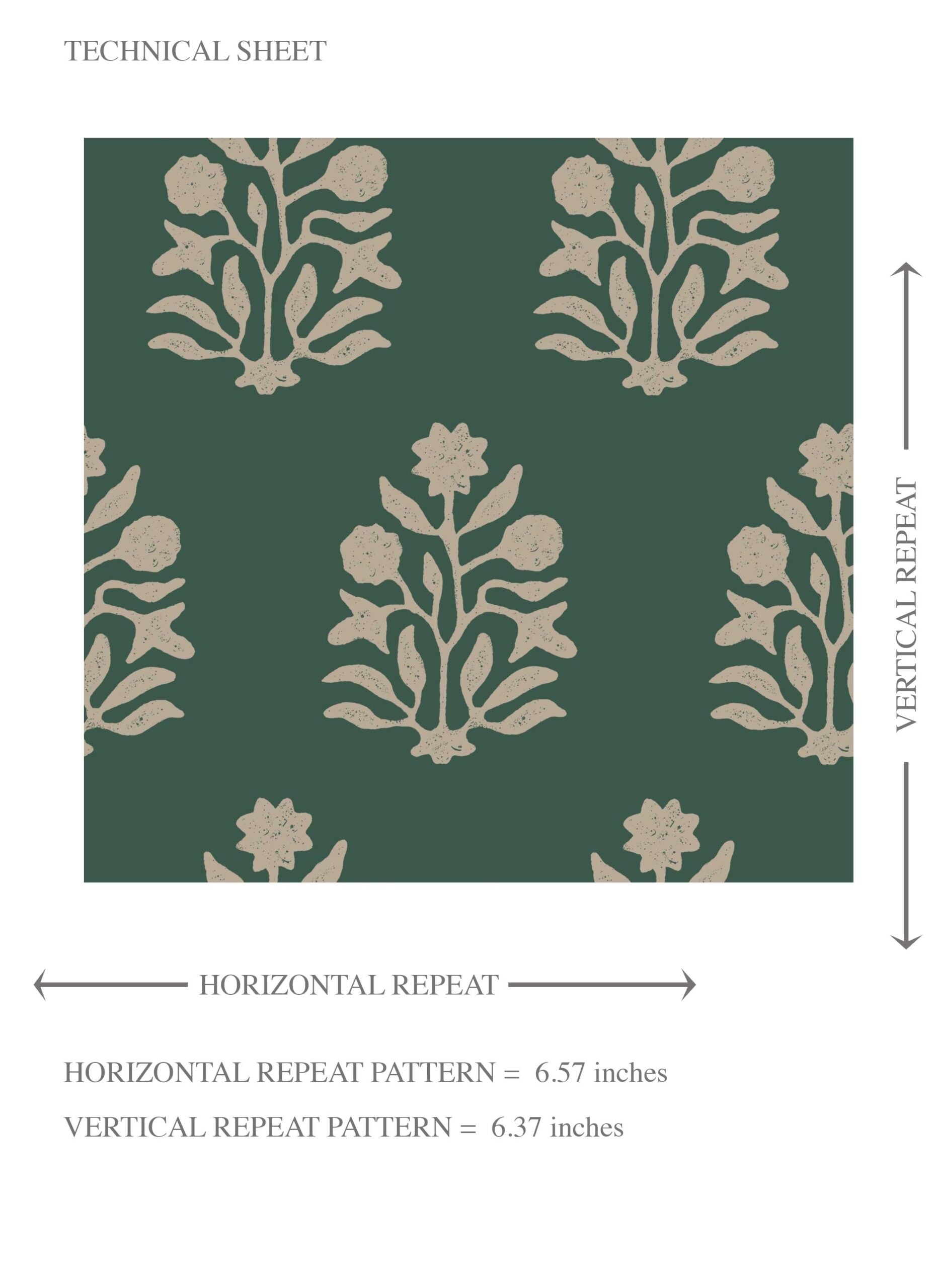 Vintage-Inspired Botanical Floral Block Print Kids Room Wallpaper (Green/ Beige)