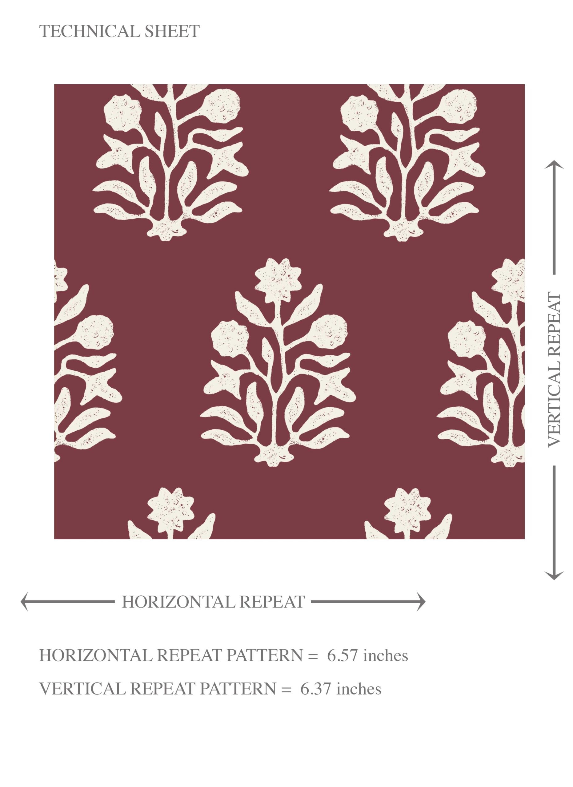 Vintage-Inspired Botanical Floral Block Print Kids Room Wallpaper (Red/ White)