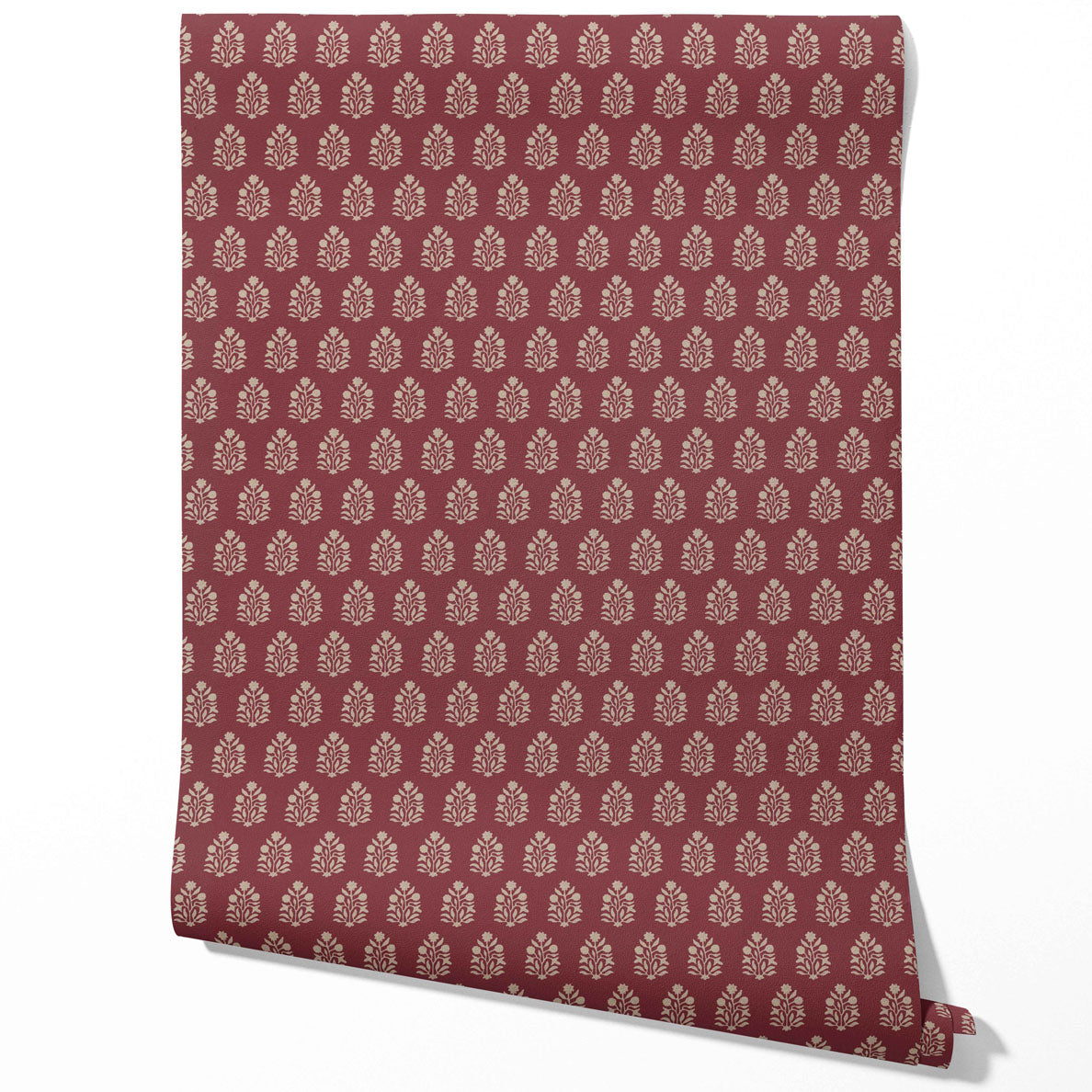Vintage-Inspired Botanical Floral Block Print Traditional Wallpaper Sample (Red/ Beige)