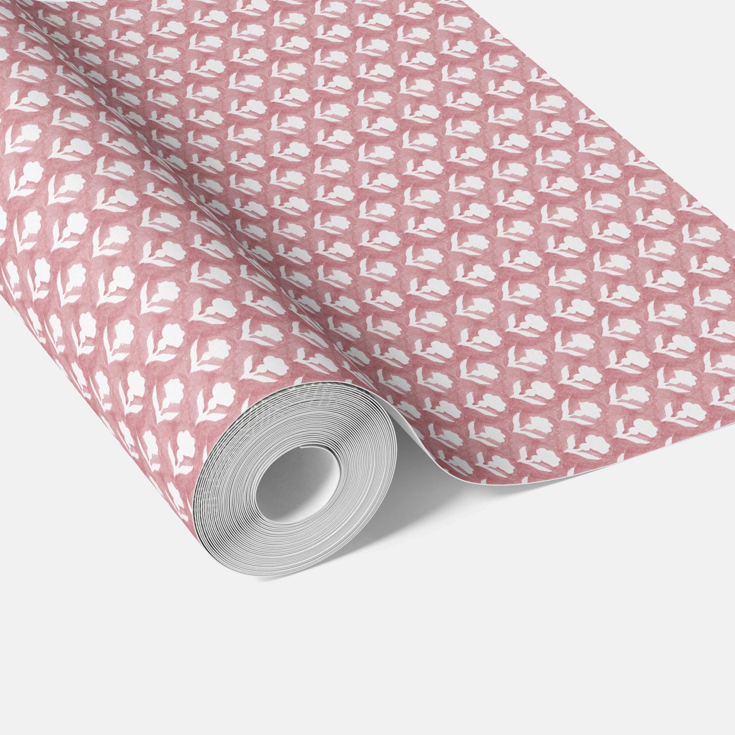 Small Floral Block Print Traditional Wallpaper Sample (Pink/ White)