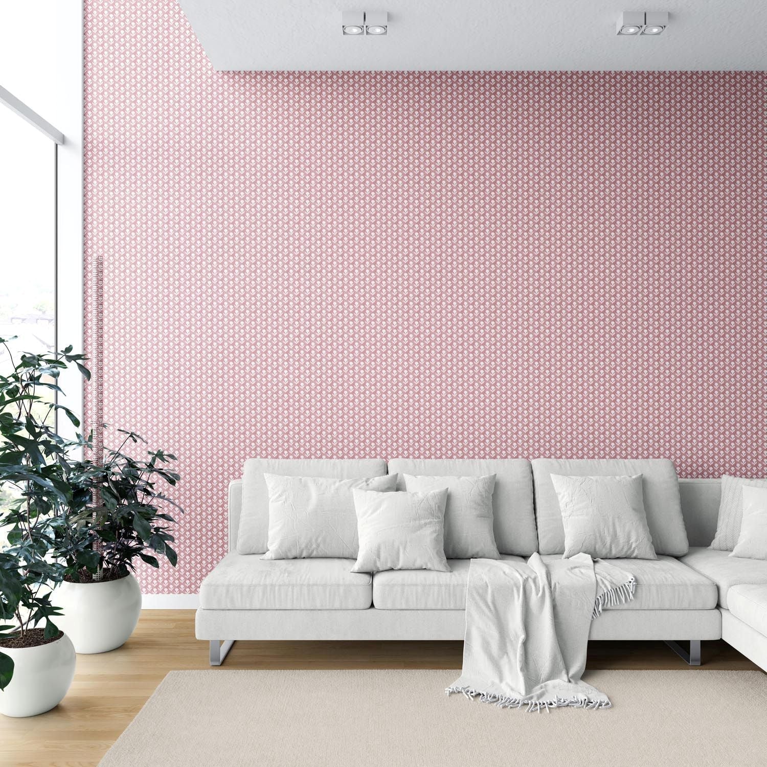 Small Floral Block Print Shower Toilet Wallpaper Sample (Pink/ White)