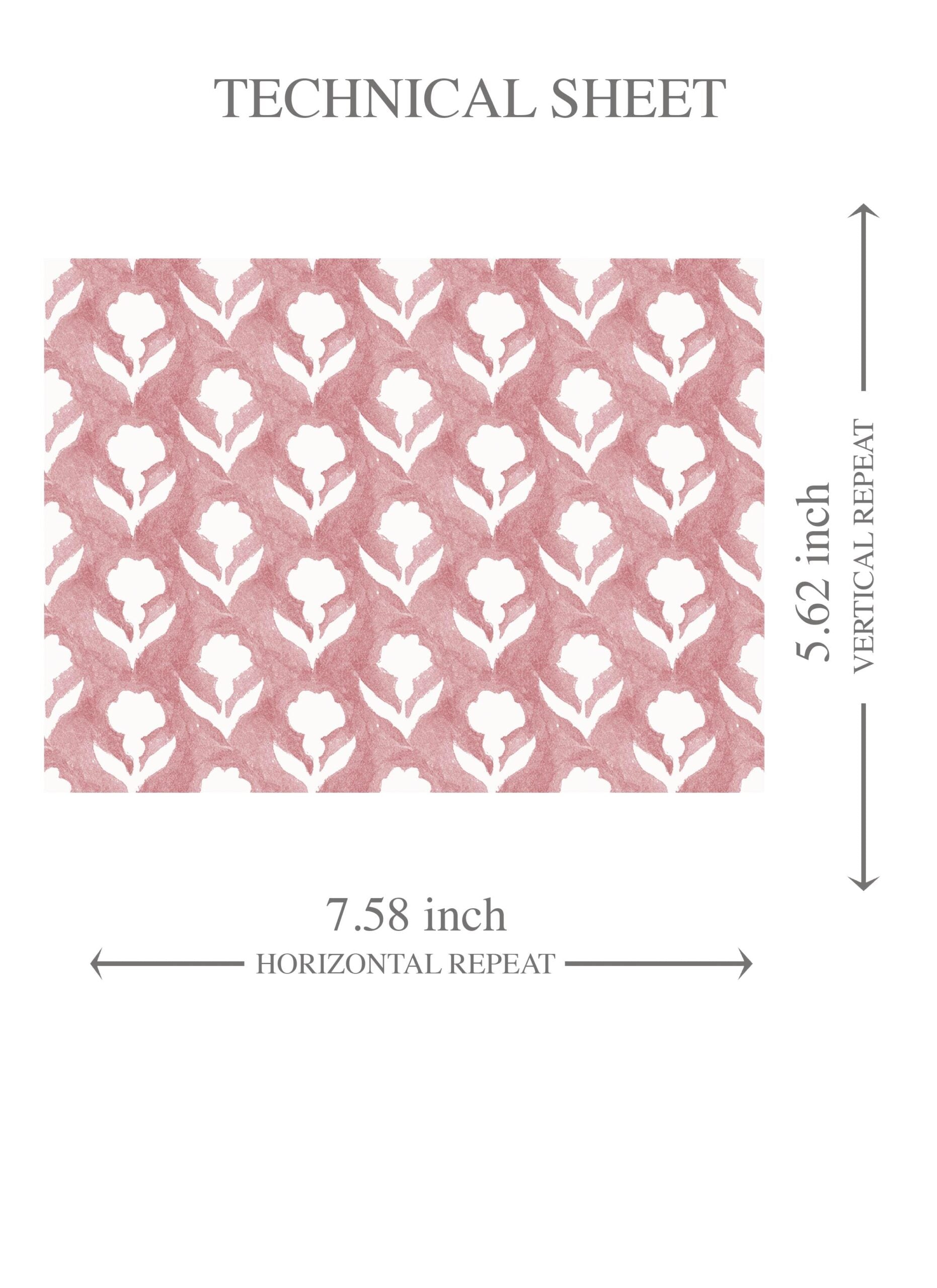 Small Floral Block Print Kids Room Wallpaper Sample (Pink/ White)