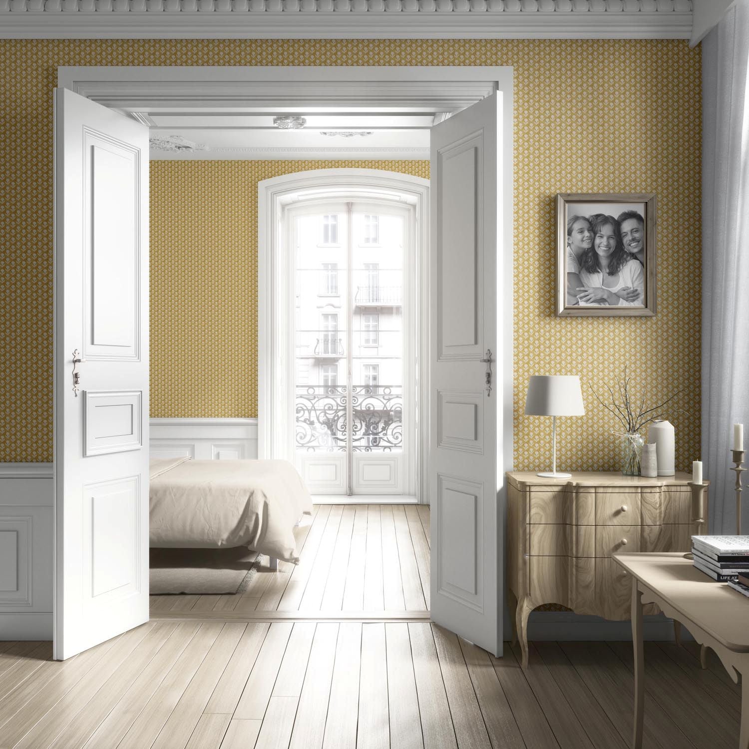 Small Floral Block Print Living Room Wallpaper Sample (Yellow/ White)
