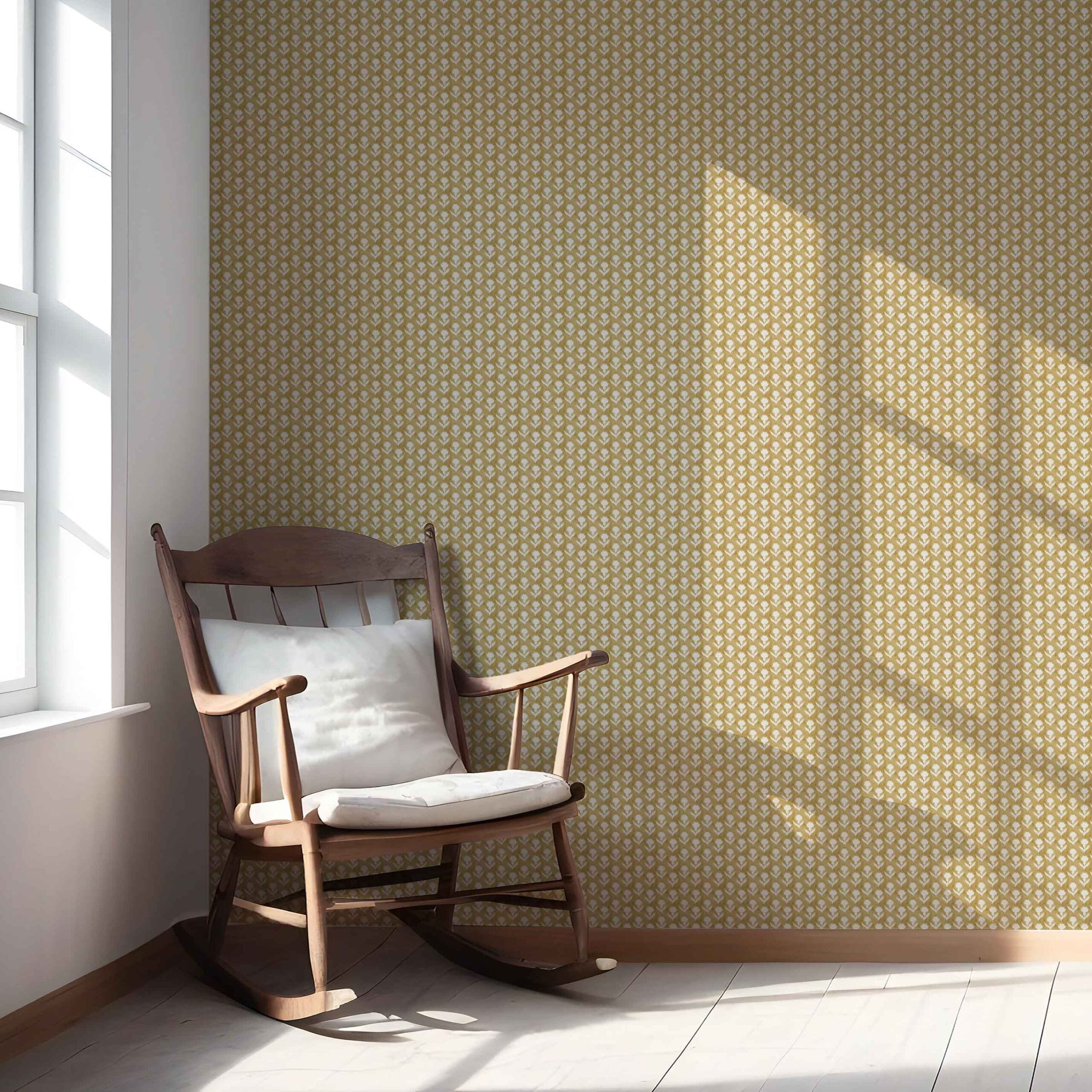 Small Floral Block Print Nursery Wallpaper Sample (Yellow/ White)