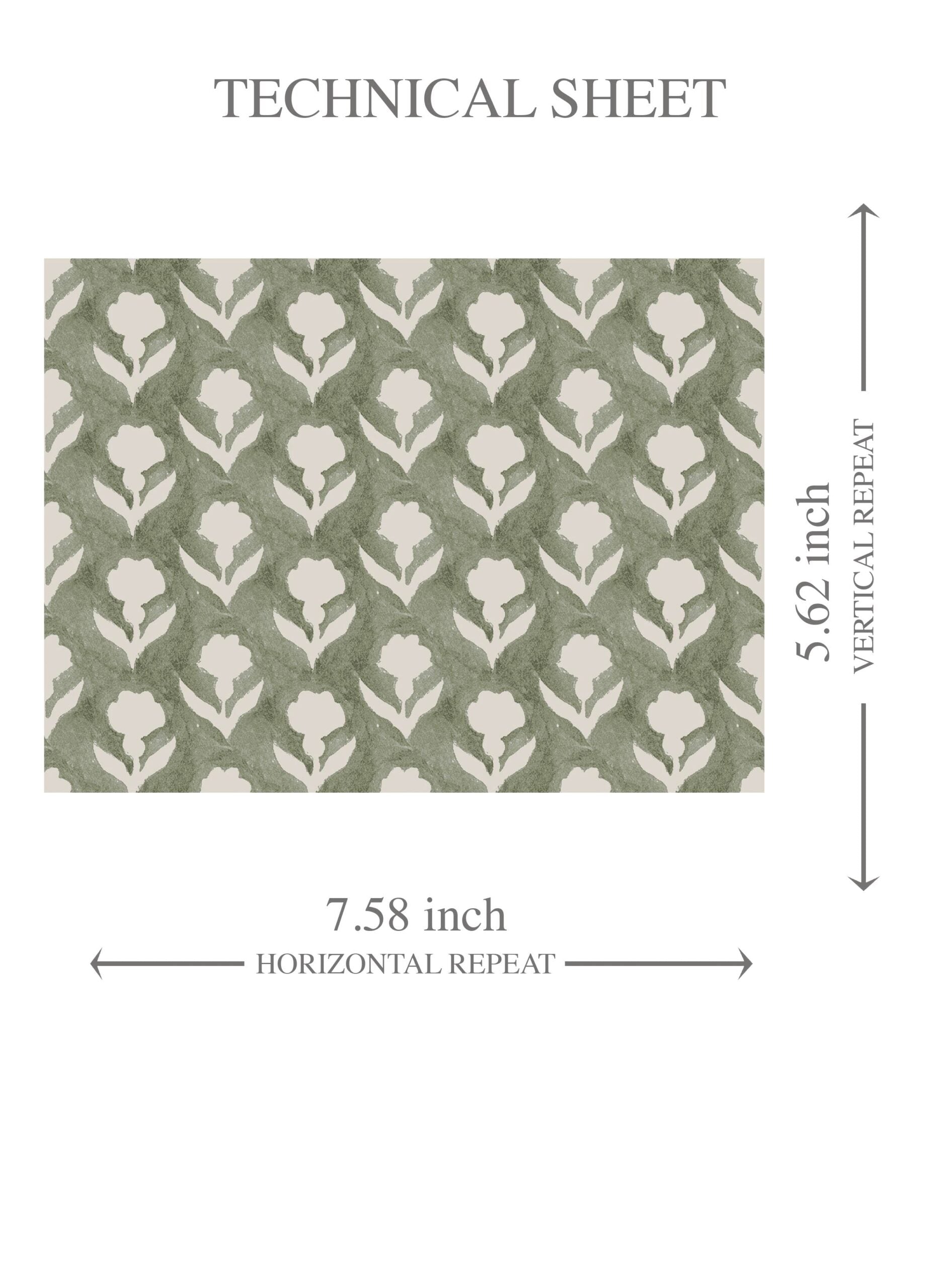 Small Floral Block Print Kids Room Wallpaper Sample (Green/ White)