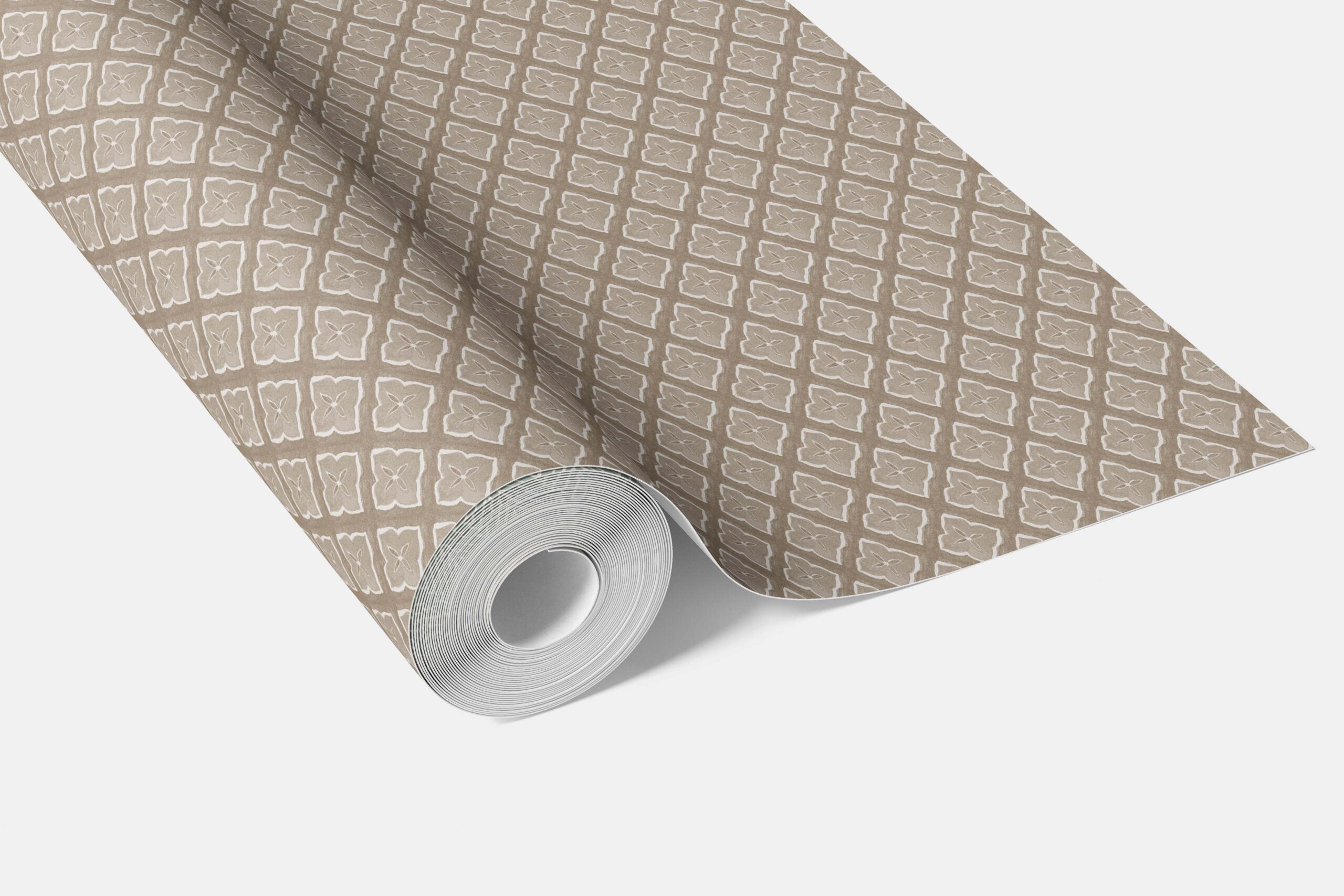 Small Floral Geometric Lattice Kitchen Wallpaper Sample (Beige/ Brown/ Taupe)