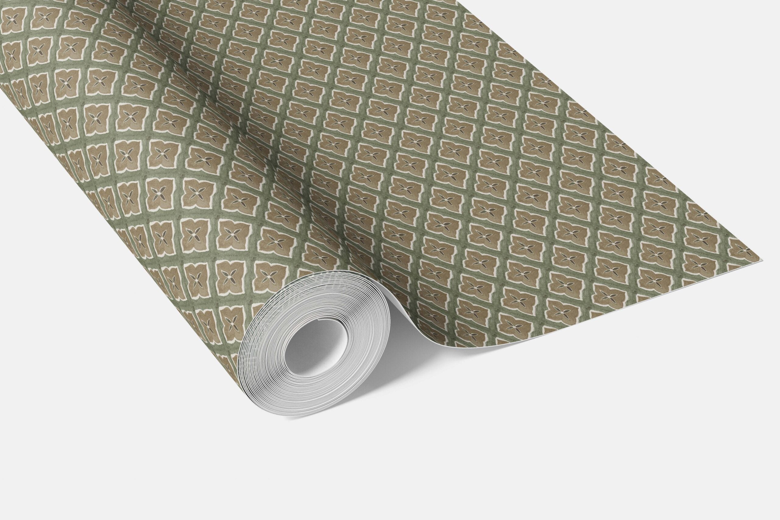 Small Floral Geometric Lattice Kitchen Wallpaper Sample (Olive Green/ Brown)