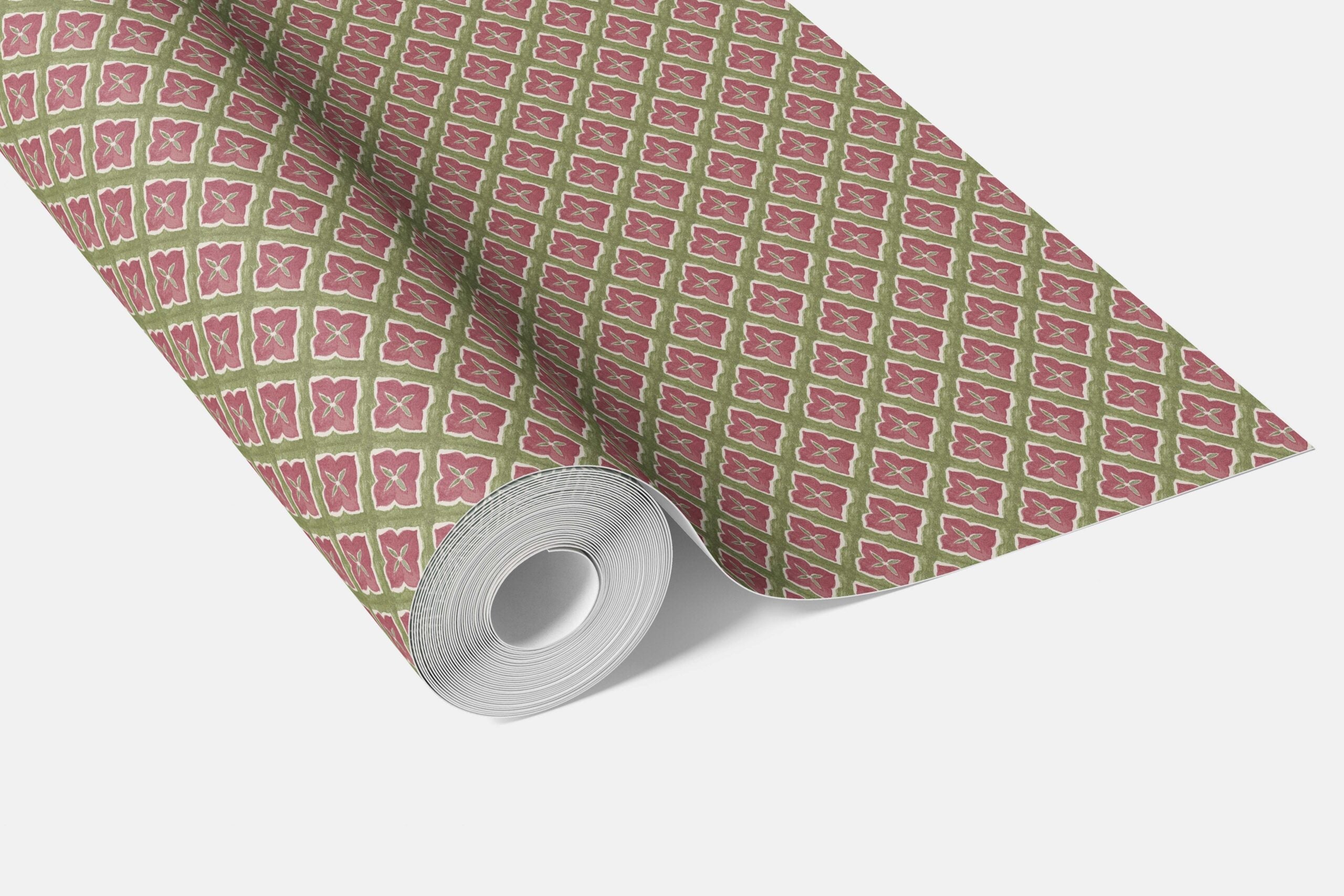 Small Floral Geometric Lattice Kitchen Wallpaper Sample (Pink/ Green)