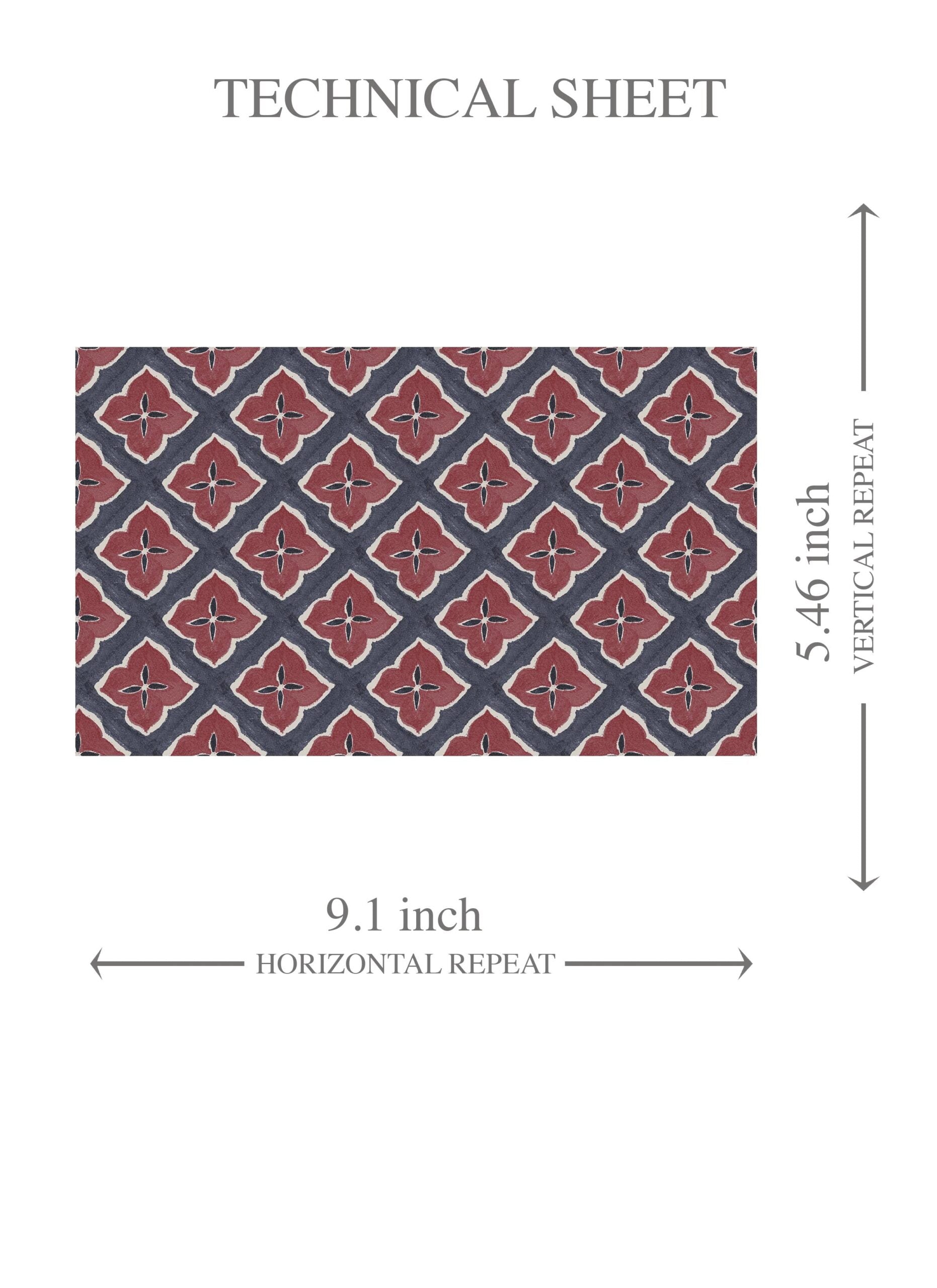 Small Floral Geometric Lattice Kids Room Wallpaper Sample (Navy Blue/ Red)