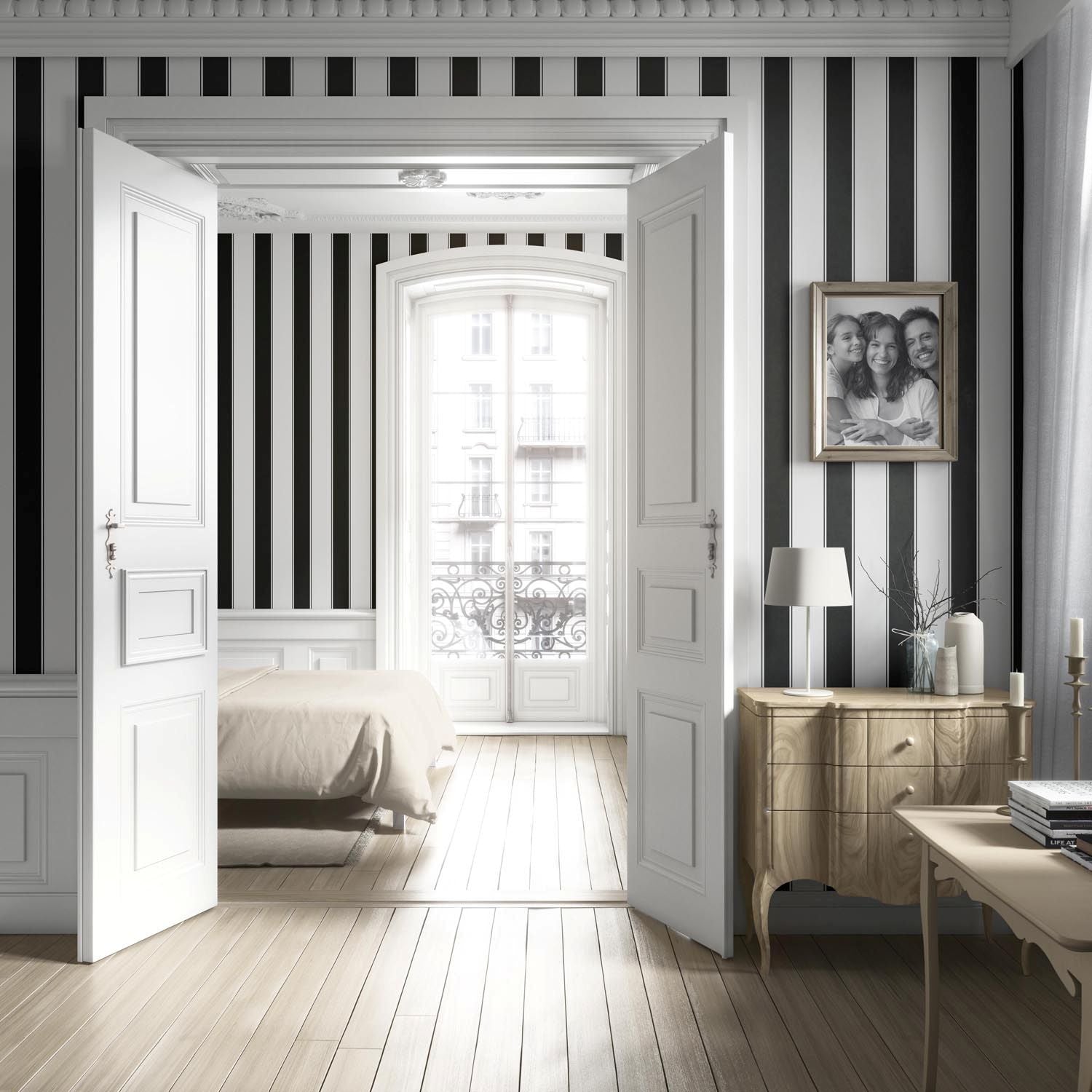 Neutral-Toned Scandi-Inspired Striped Living Room Wallpaper (Black & White)