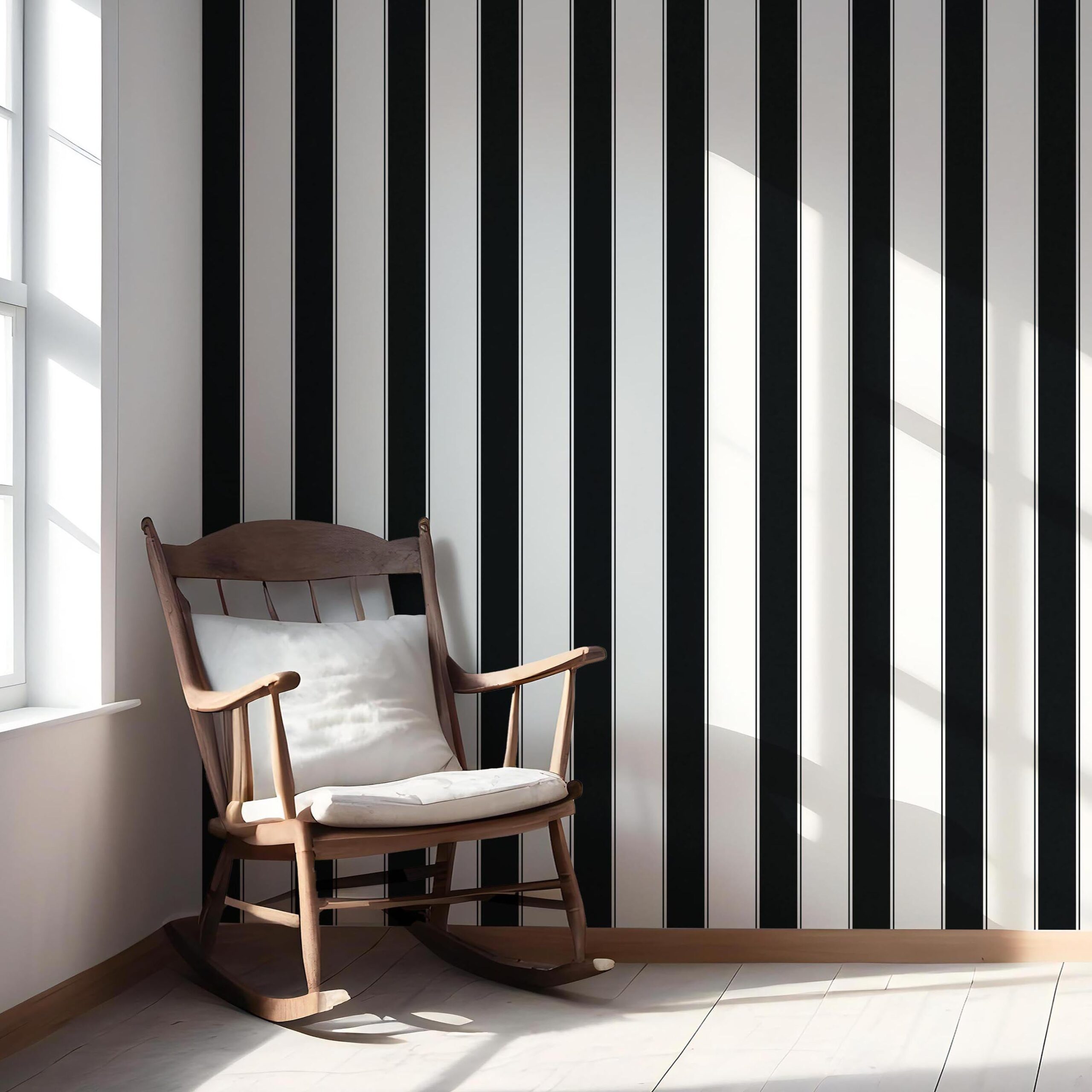 Neutral-Toned Scandi-Inspired Striped Nursery Wallpaper (Black & White)