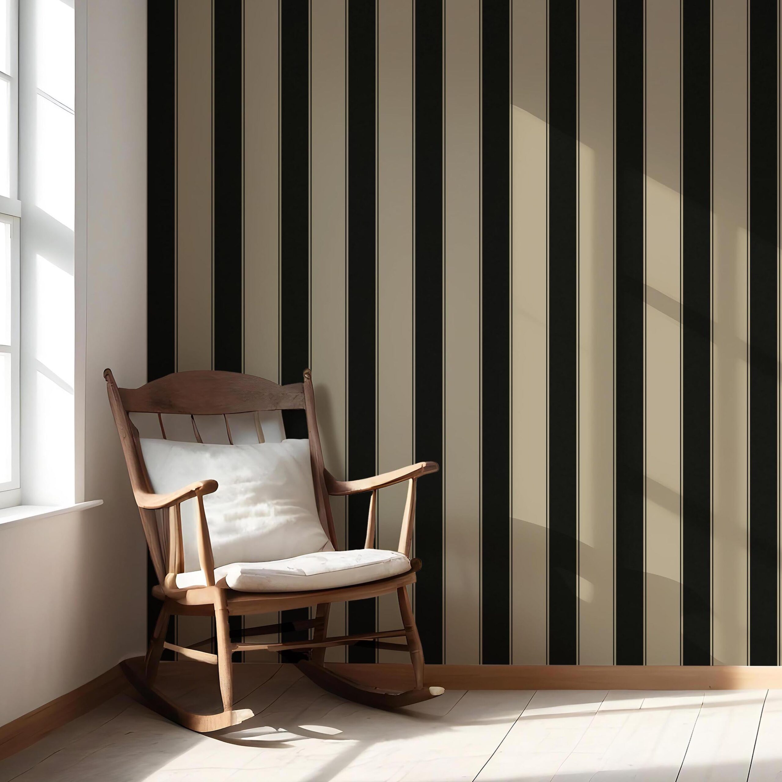 Neutral-Toned Scandi-Inspired Striped Nursery Wallpaper Sample (Black/ Brown/ Beige)