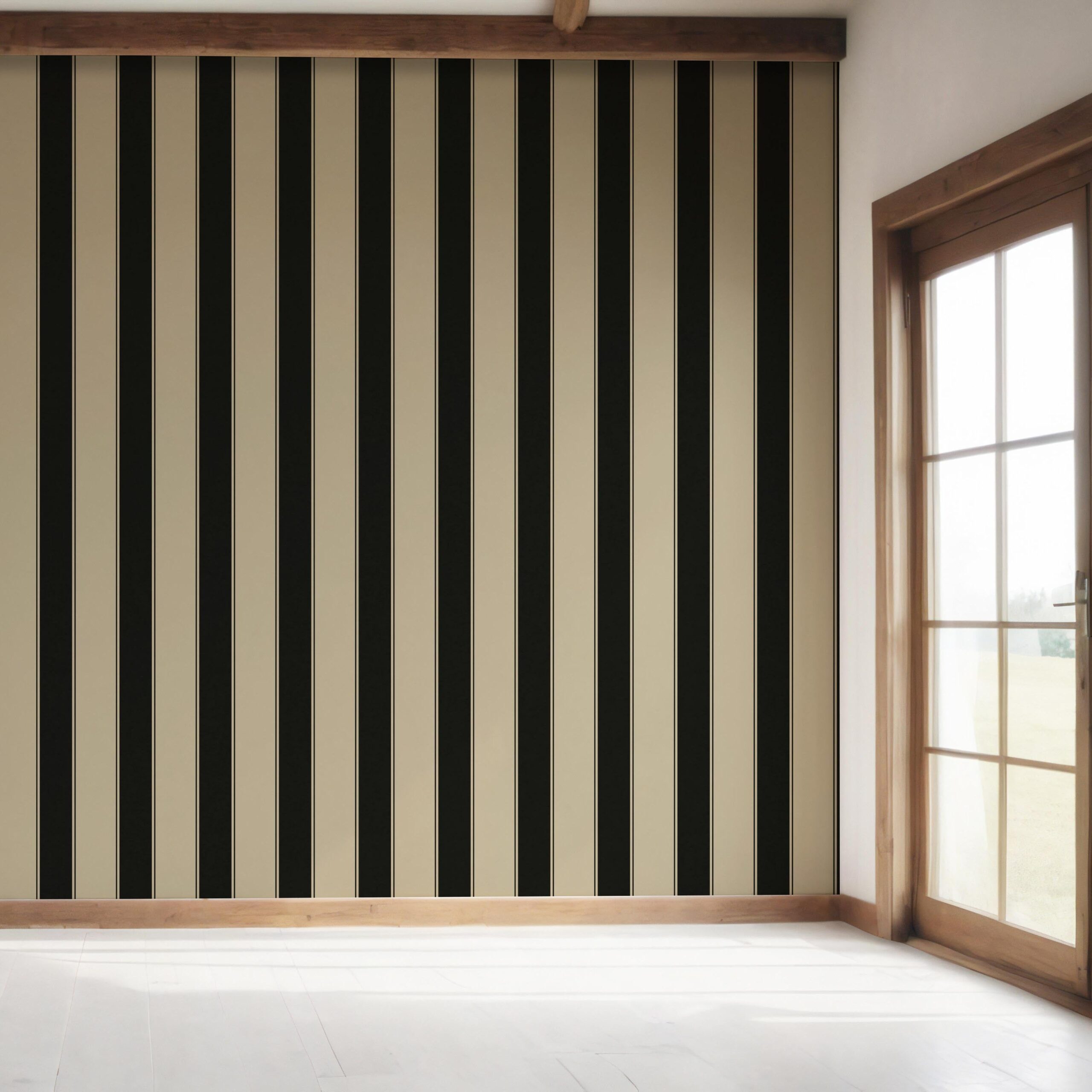 Neutral-Toned Scandi-Inspired Striped Bedroom Wallpaper Sample (Black/ Brown/ Beige)