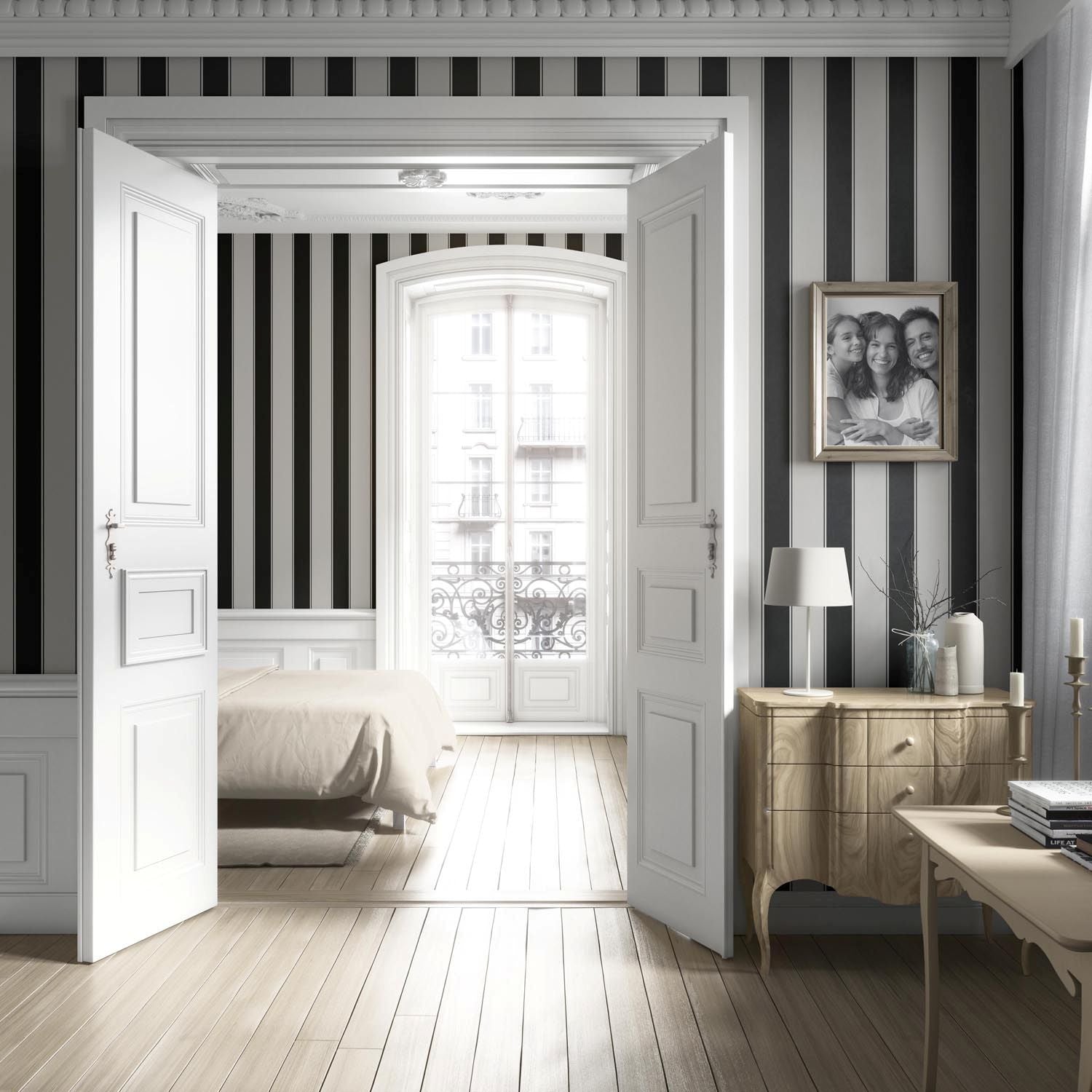 Neutral-Toned Scandi-Inspired Striped Living Room Wallpaper Sample (Gray/ Black)