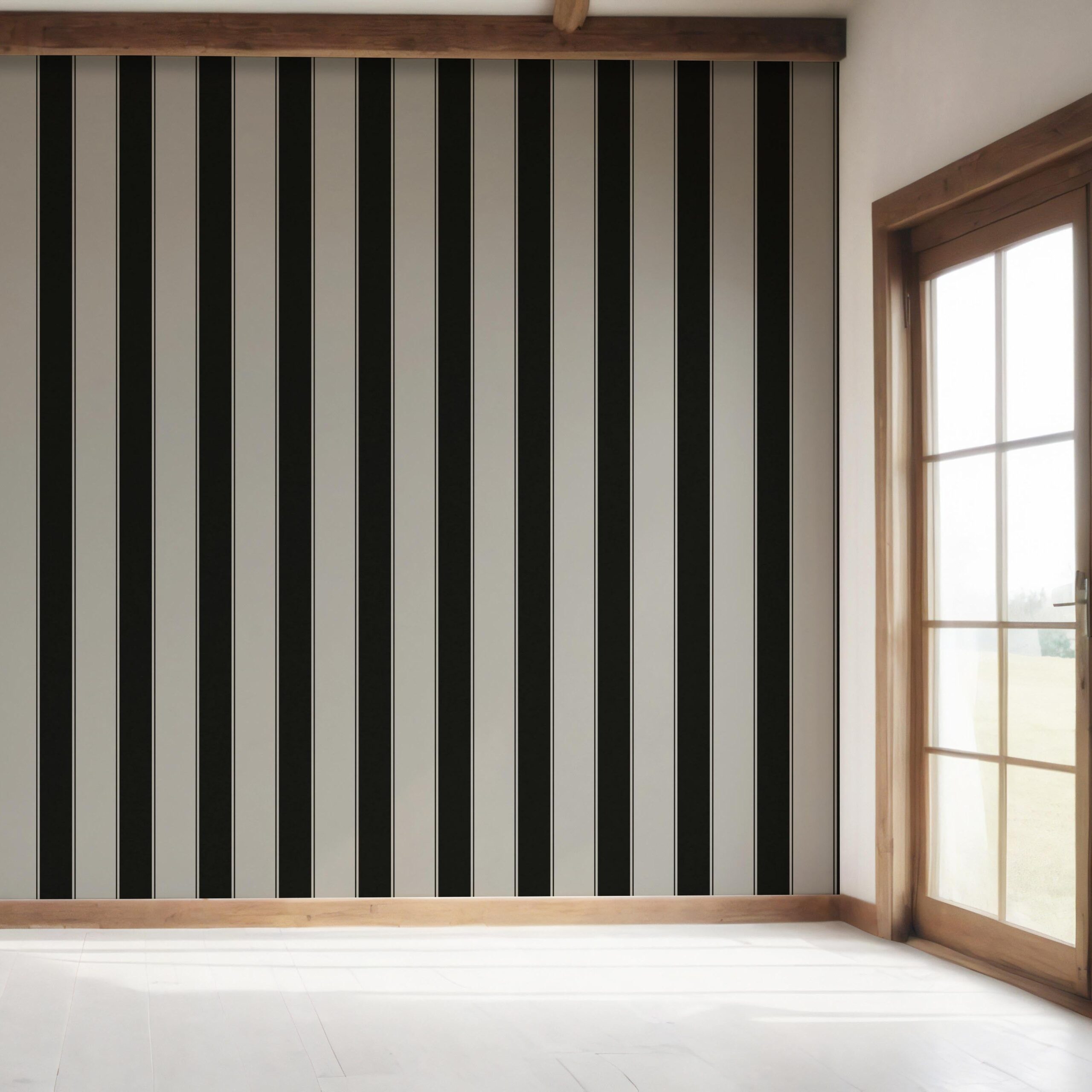Neutral-Toned Scandi-Inspired Striped Bedroom Wallpaper Sample (Gray/ Black)