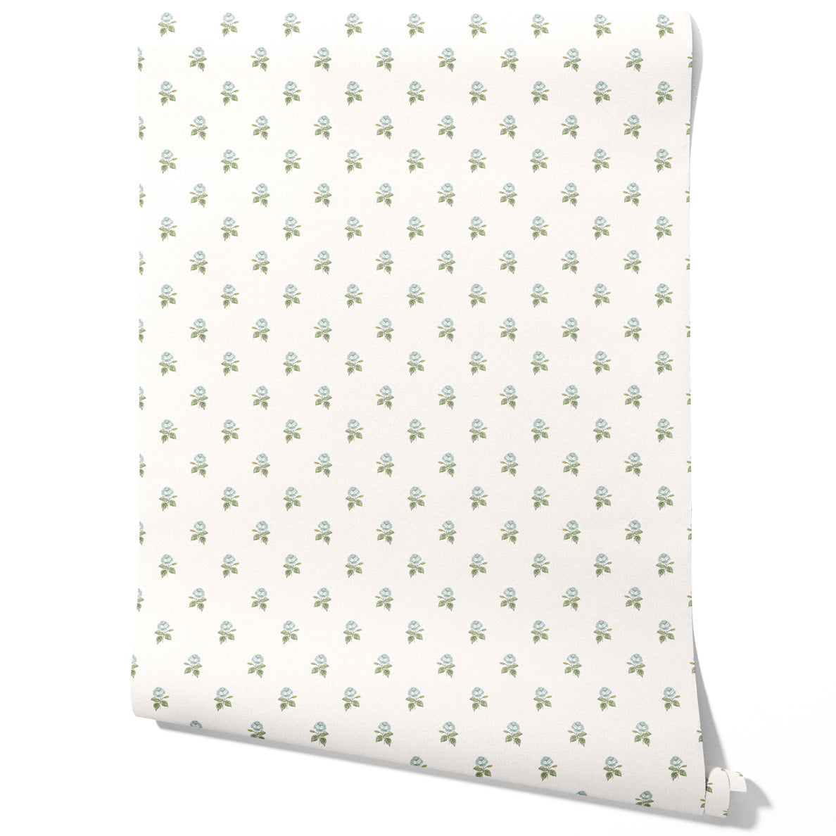 Vintage-Inspired Floral Block Print Traditional Wallpaper Sample (Blue/ Green/ White)