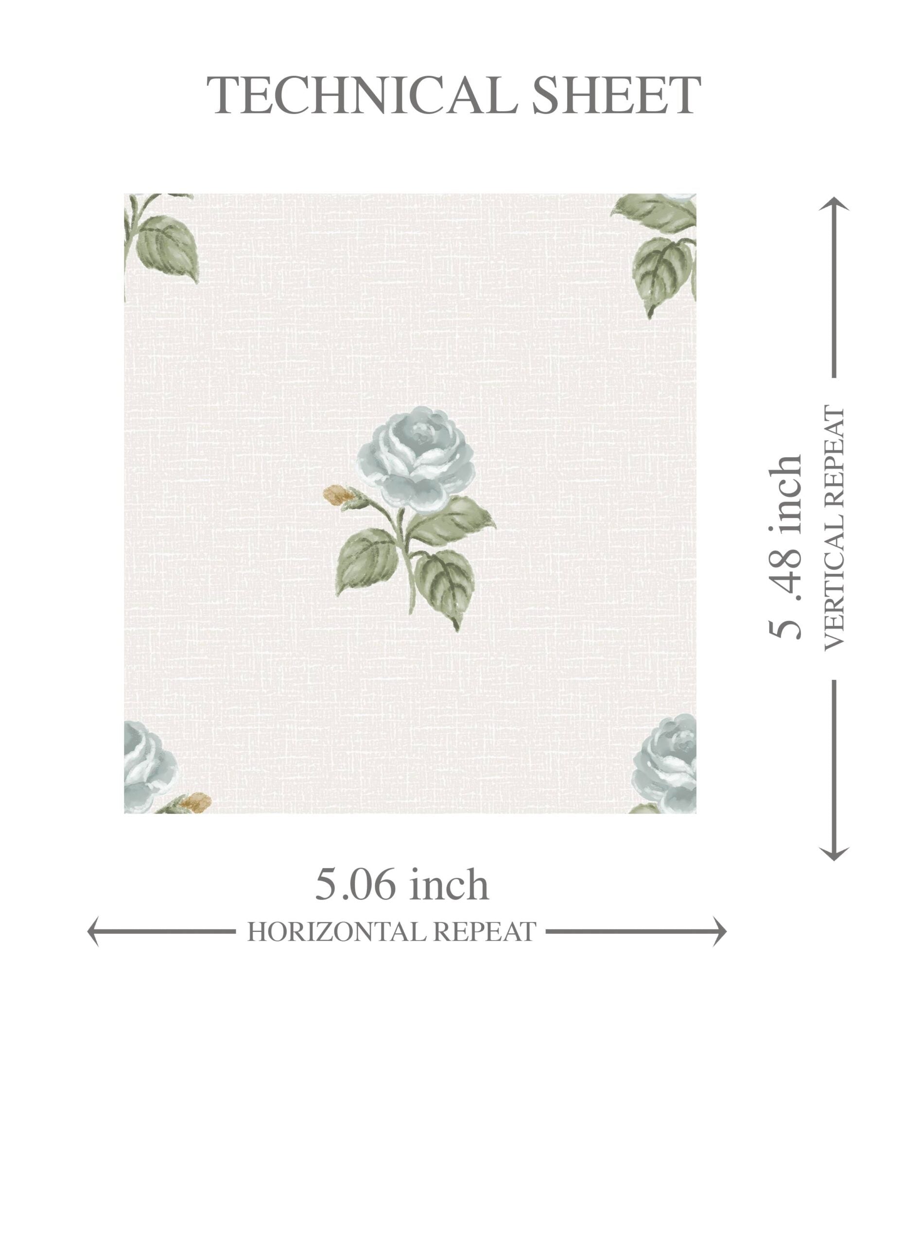 Vintage-Inspired Floral Block Print Kids Room Wallpaper Sample (Blue/ Green/ White)