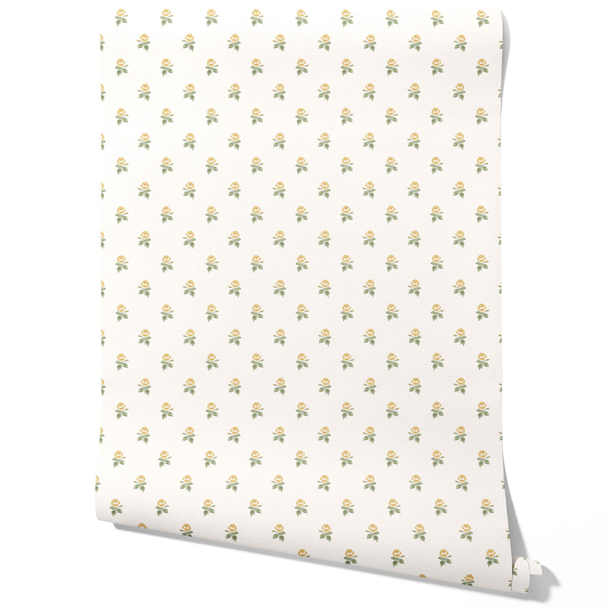 Vintage-Inspired Floral Block Print Traditional Wallpaper Sample (Yellow/ Green/ White)