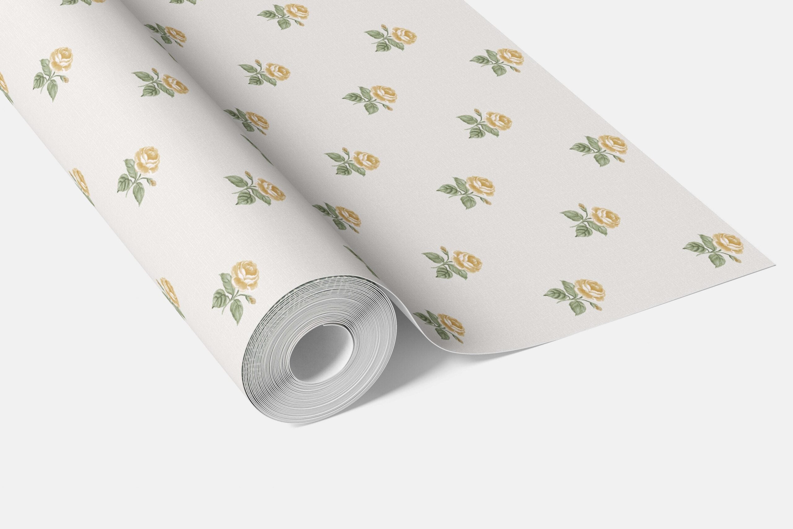 Vintage-Inspired Floral Block Print Kitchen Wallpaper Sample (Yellow/ Green/ White)