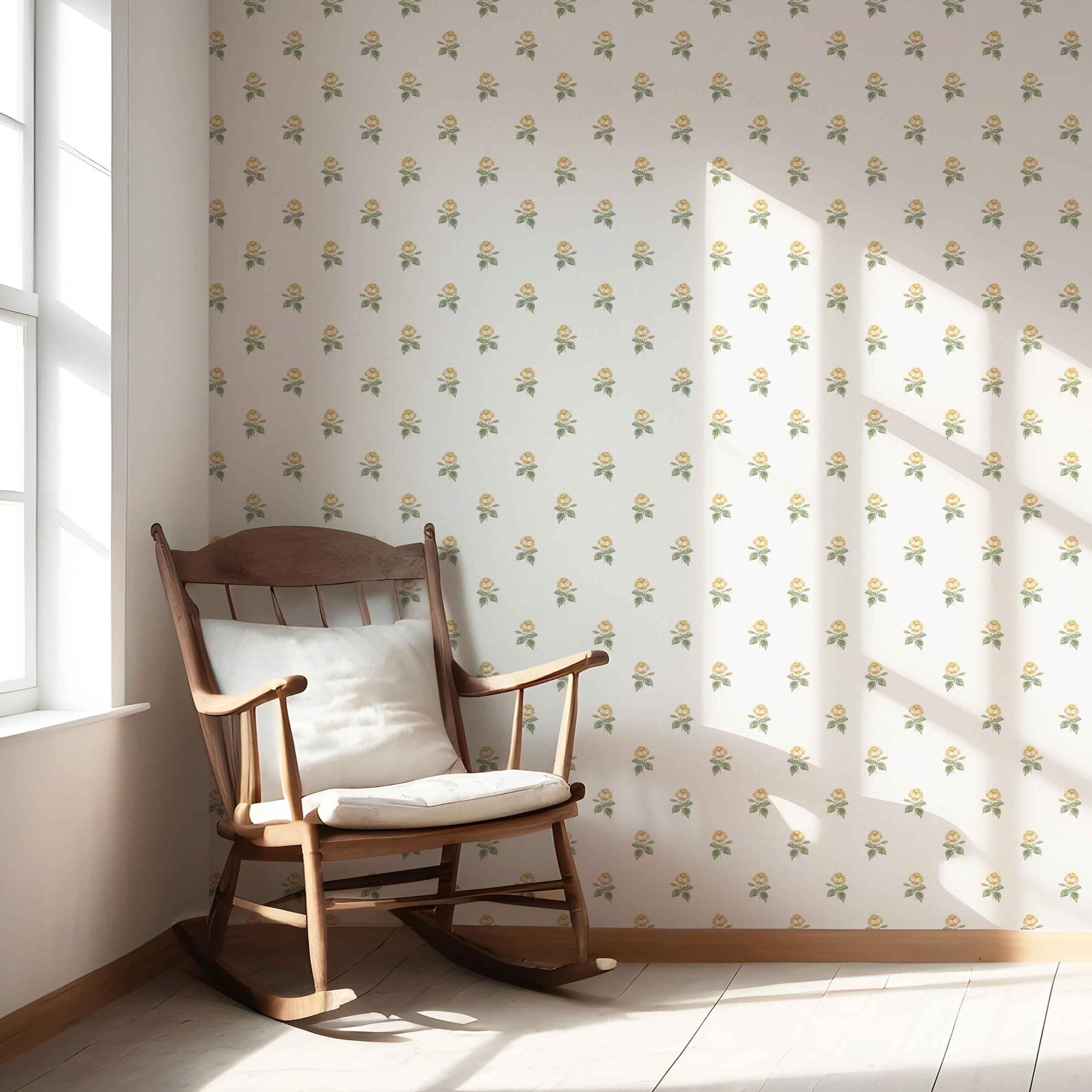 Vintage-Inspired Floral Block Print Nursery Wallpaper Sample (Yellow/ Green/ White)