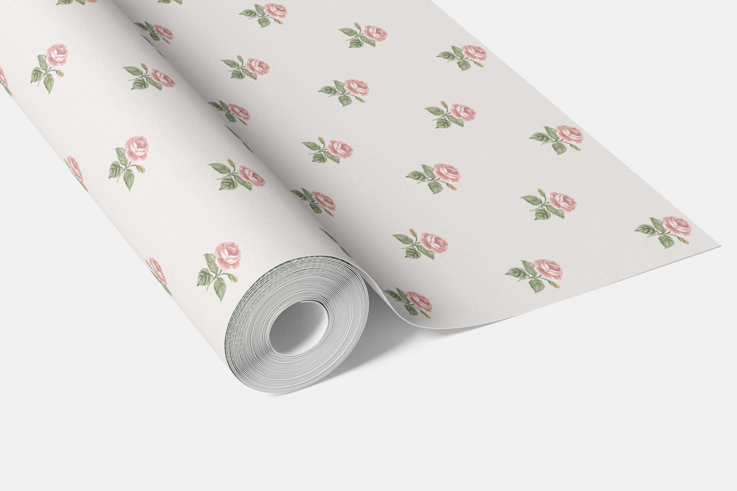 Vintage-Inspired Floral Block Print Kitchen Wallpaper Sample (Pink/ Green/ White)