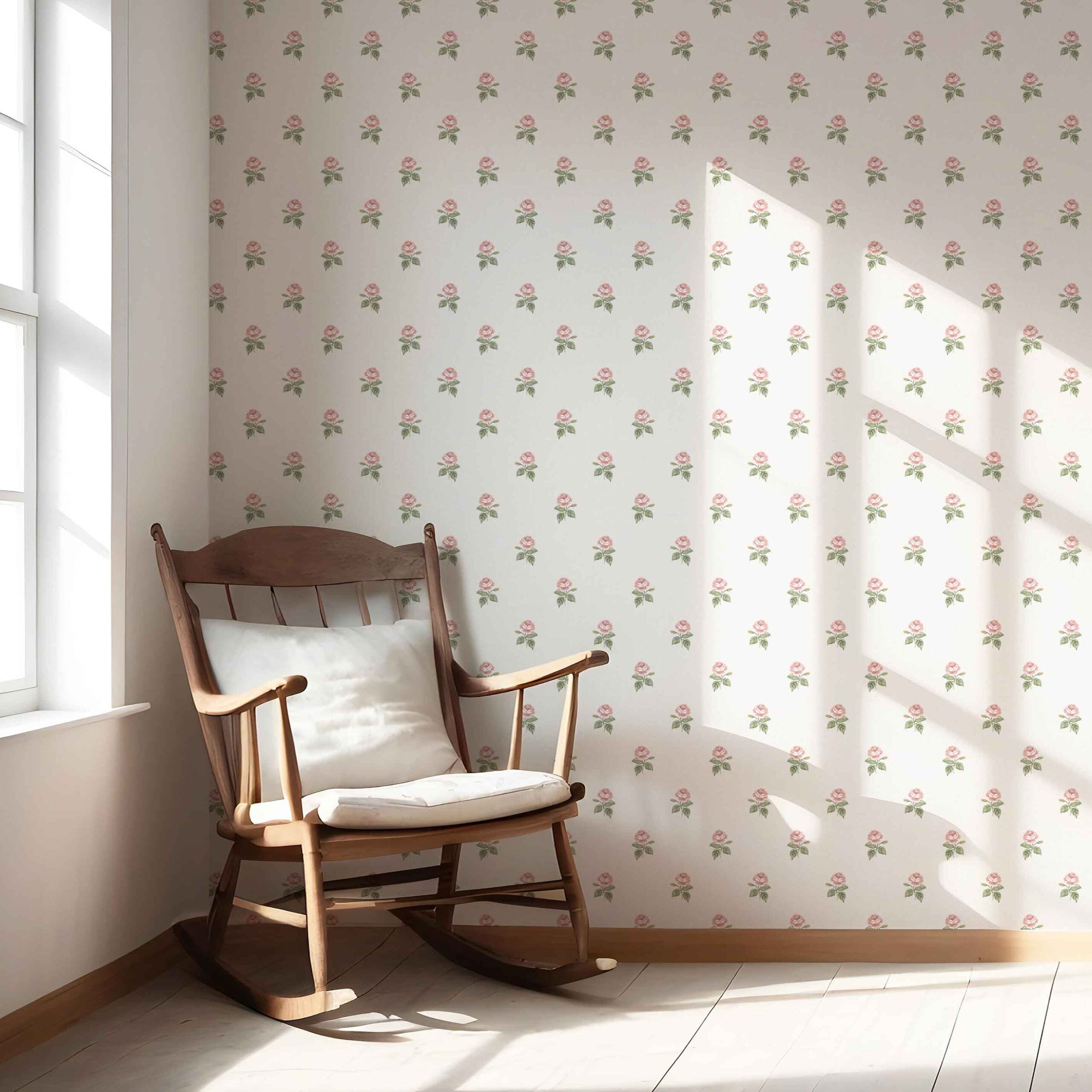 Vintage-Inspired Floral Block Print Nursery Wallpaper Sample (Pink/ Green/ White)