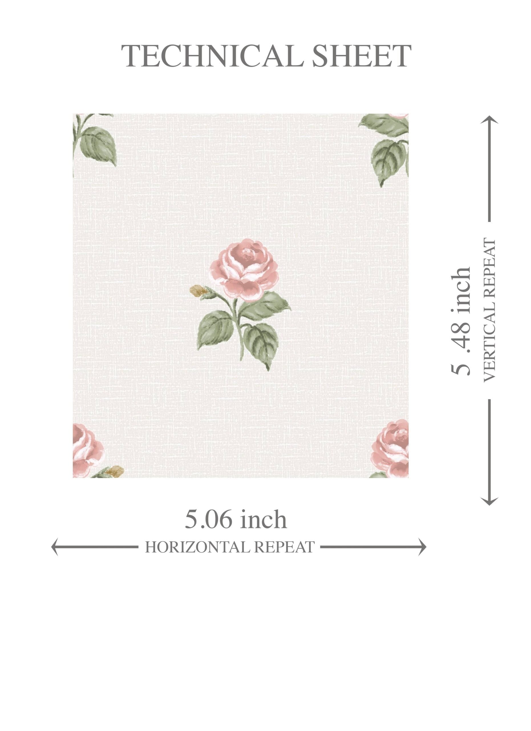 Vintage-Inspired Floral Block Print Kids Room Wallpaper Sample (Pink/ Green/ White)