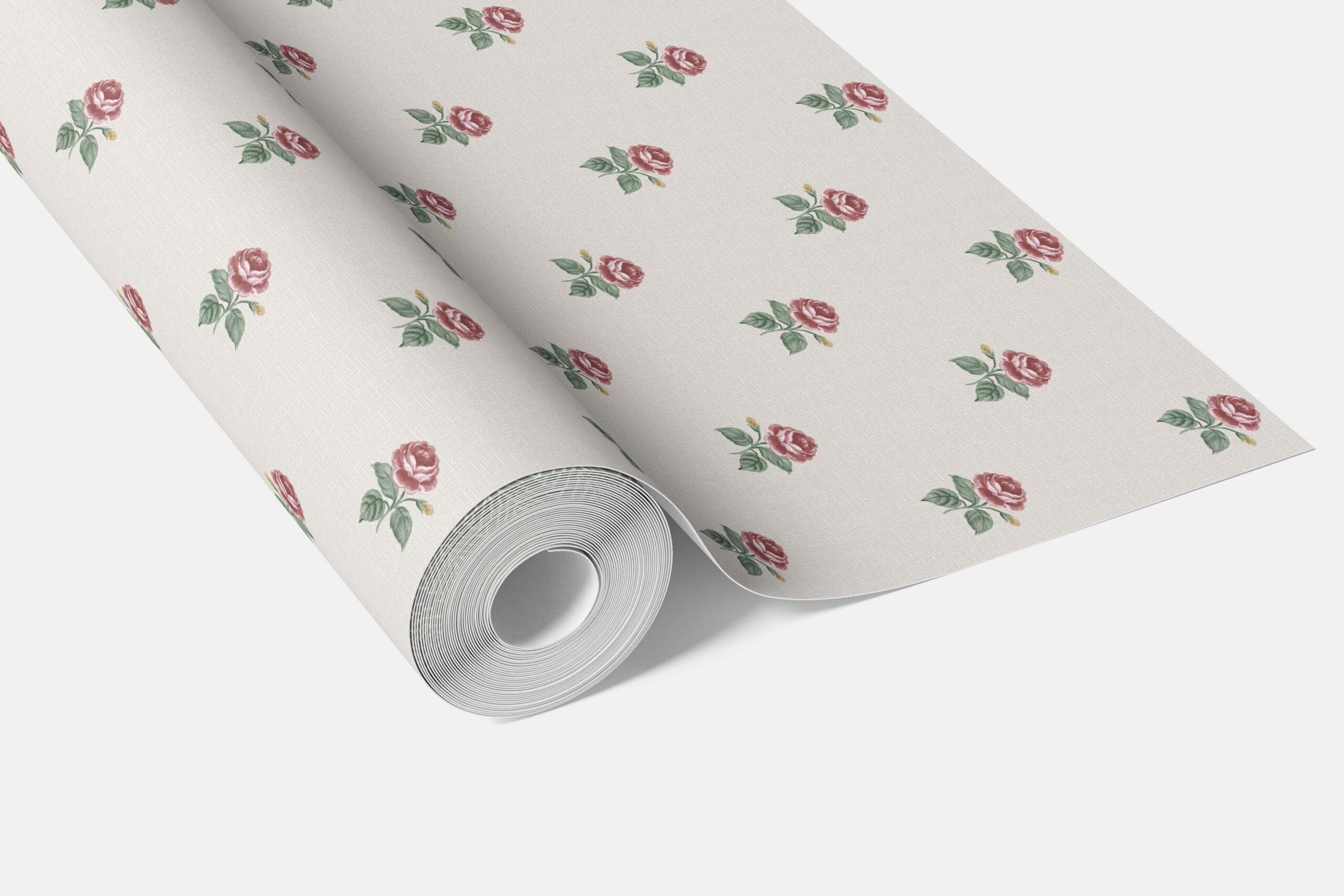 Vintage-Inspired Floral Block Print Kitchen Wallpaper (Red-Pink/ Green/ White)
