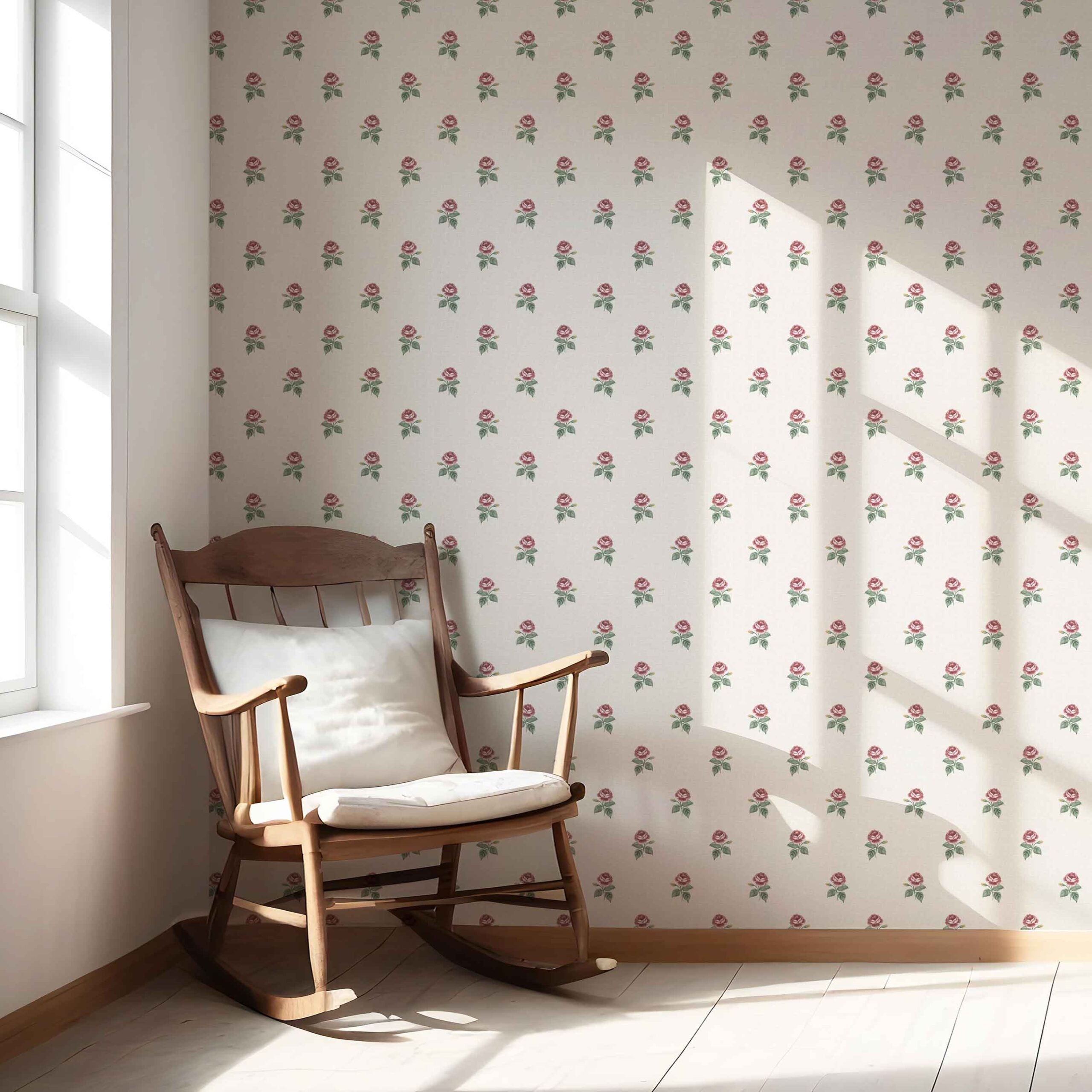 Vintage-Inspired Floral Block Print Nursery Wallpaper (Red-Pink/ Green/ White)