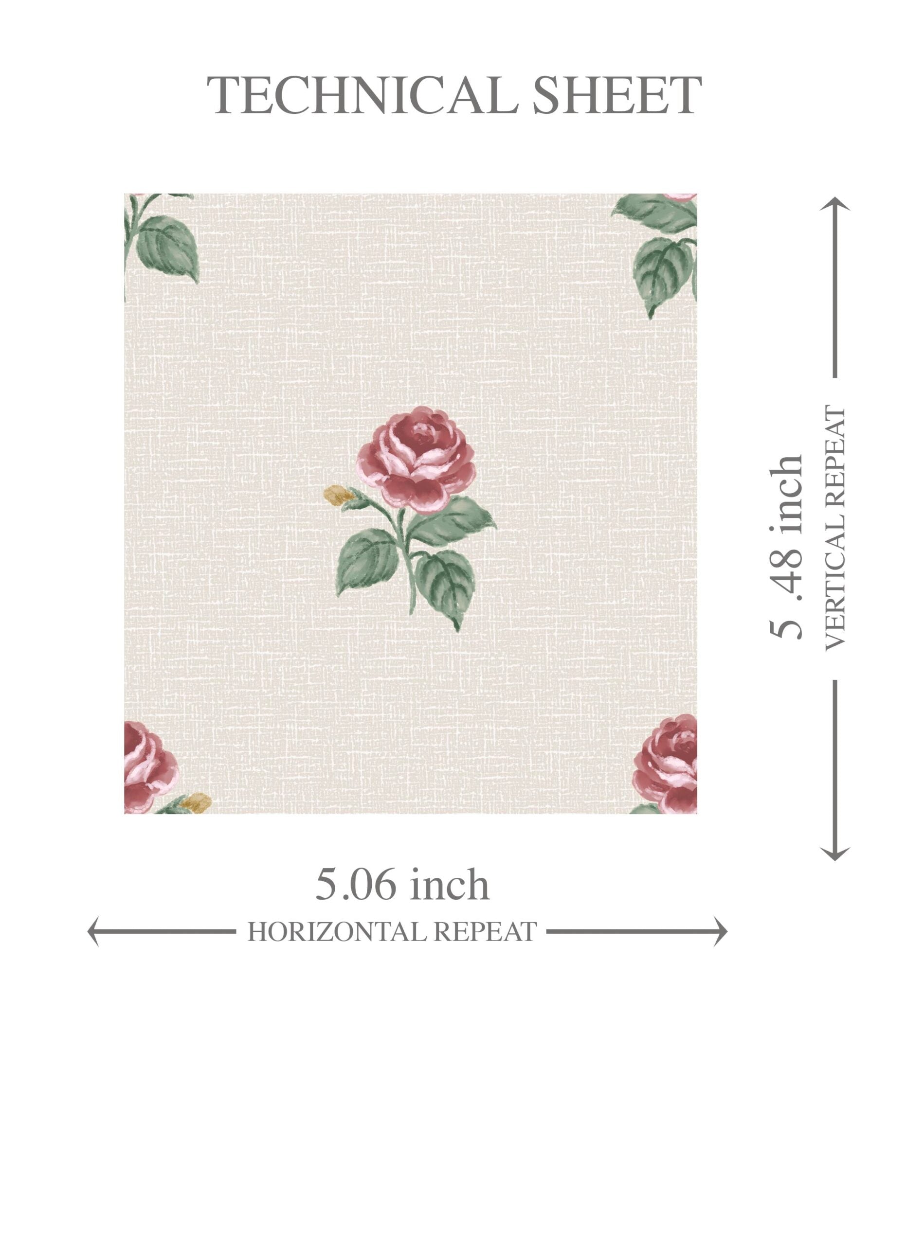 Vintage-Inspired Floral Block Print Kids Room Wallpaper (Red-Pink/ Green/ White)