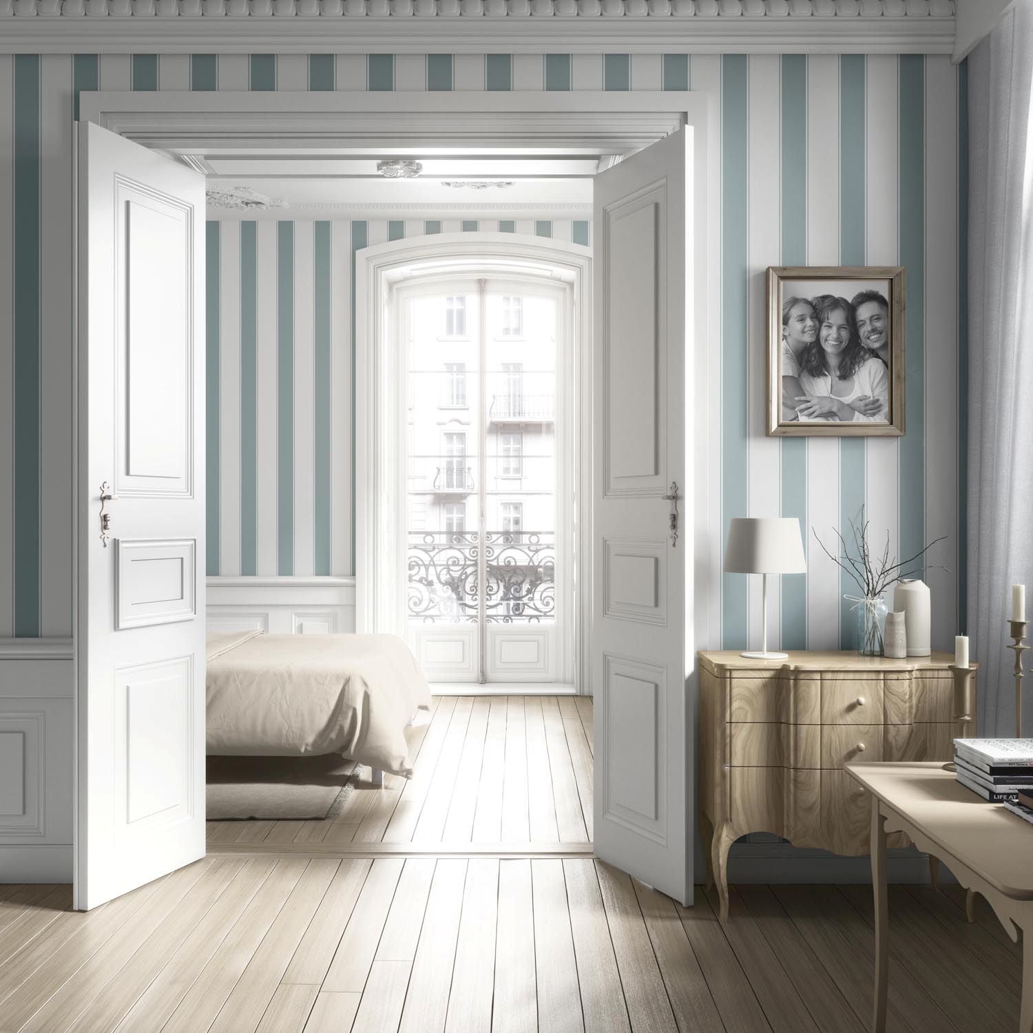 Geometric Striped Nursery Wallpaper (Duck Egg Blue/ White)