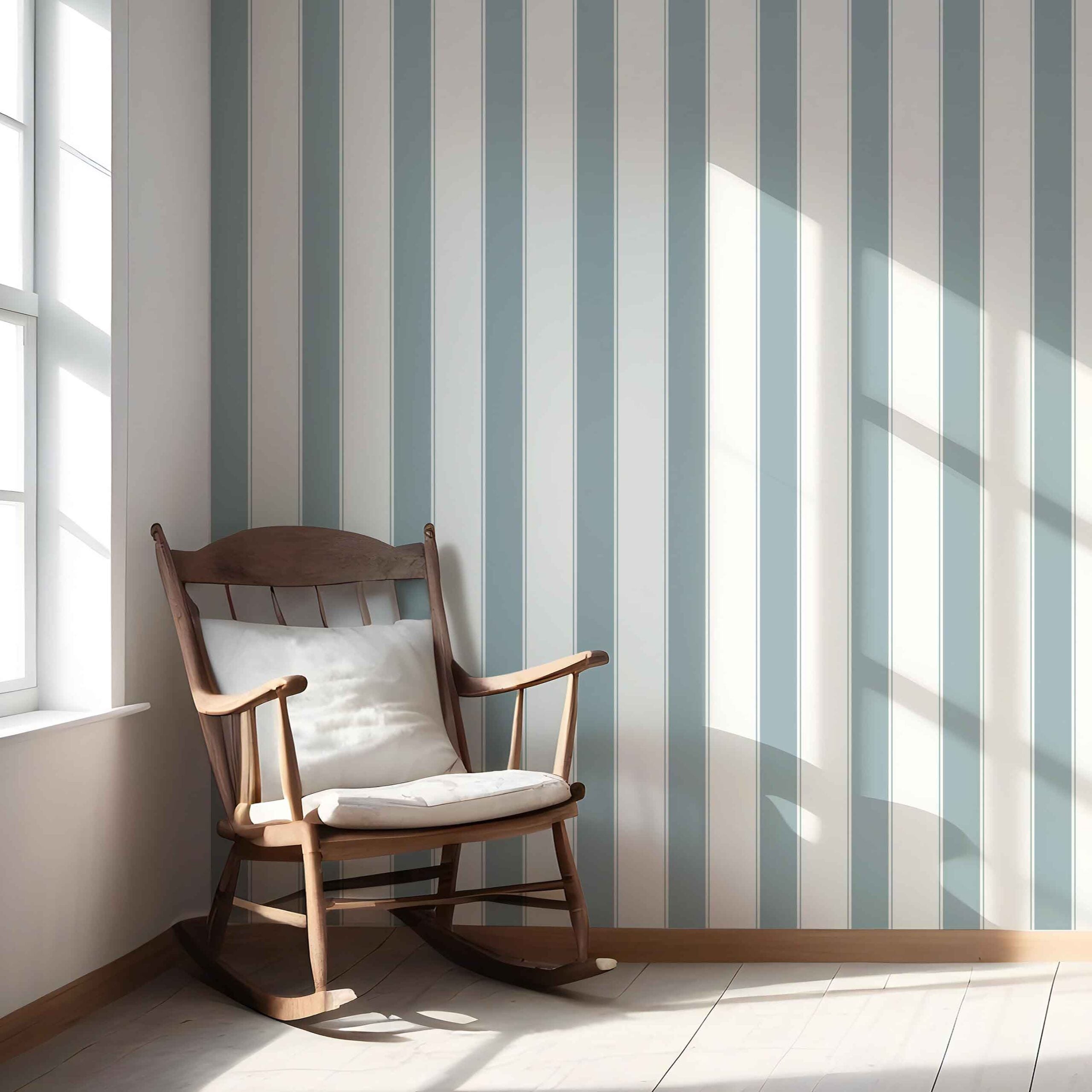 Geometric Striped Shower Toilet Wallpaper Sample (Duck Egg Blue/ White)