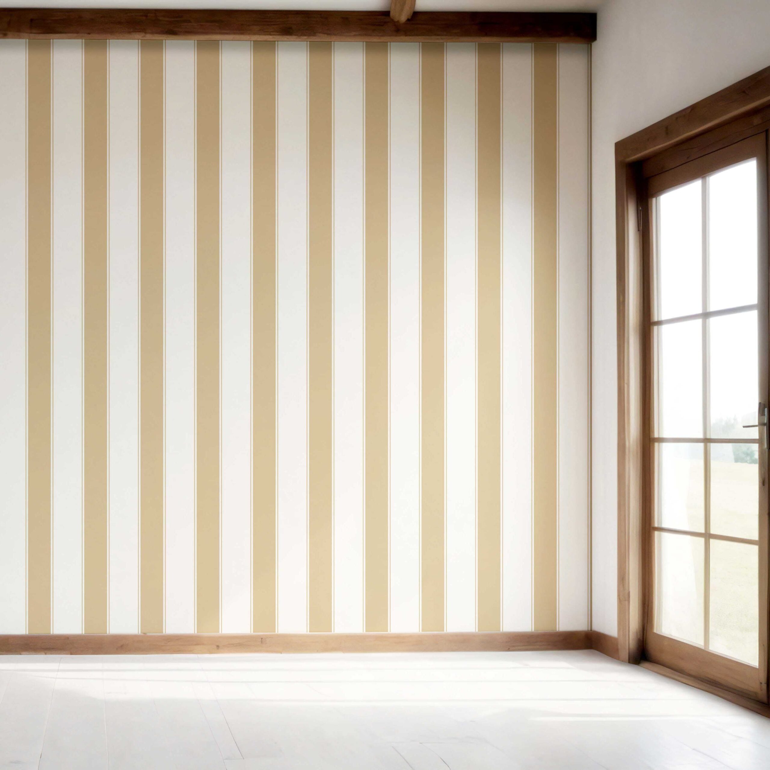 Geometric Striped Bedroom Wallpaper Sample (Sand Beige/ Tan/ White)
