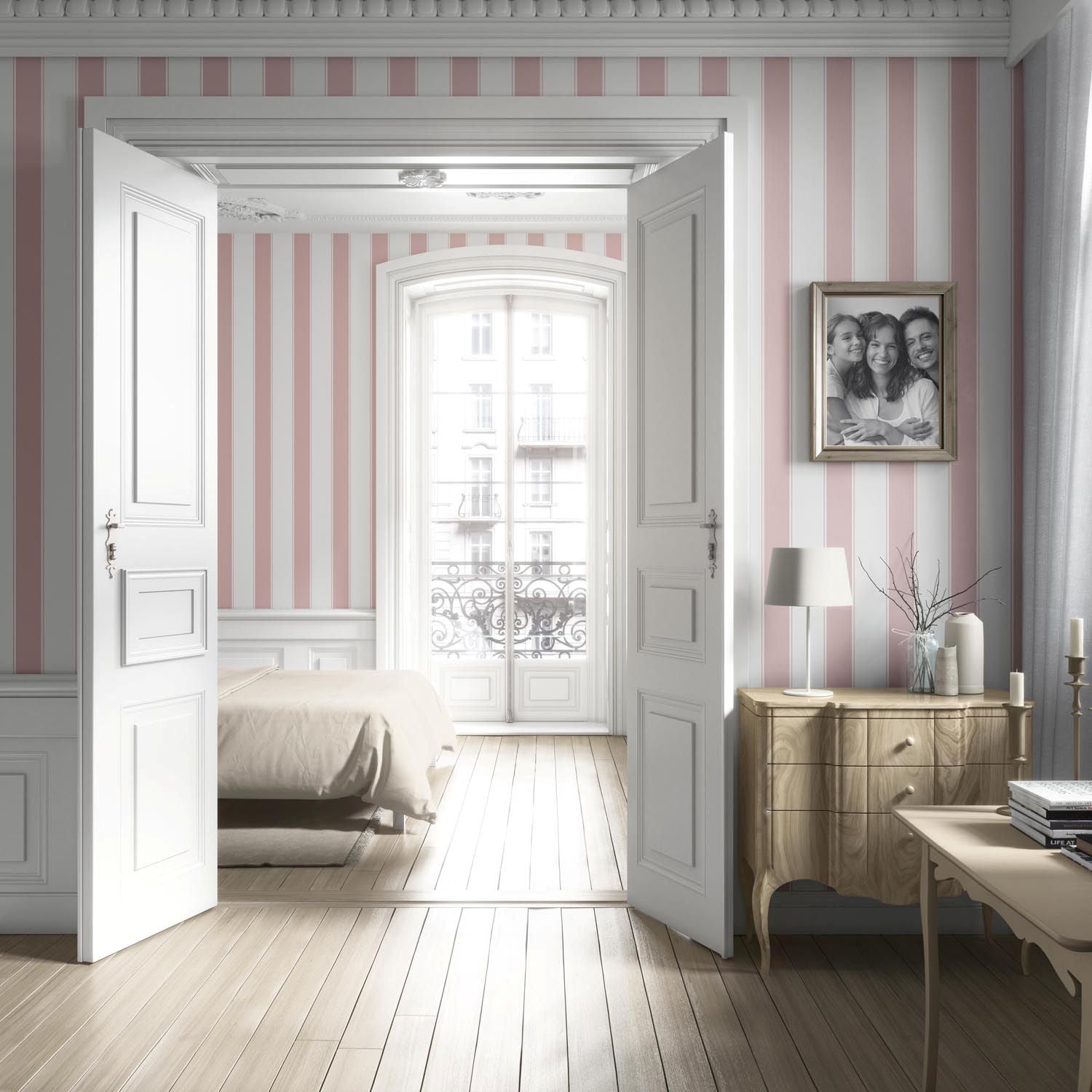 Geometric Striped Nursery Wallpaper (Pink/ White)