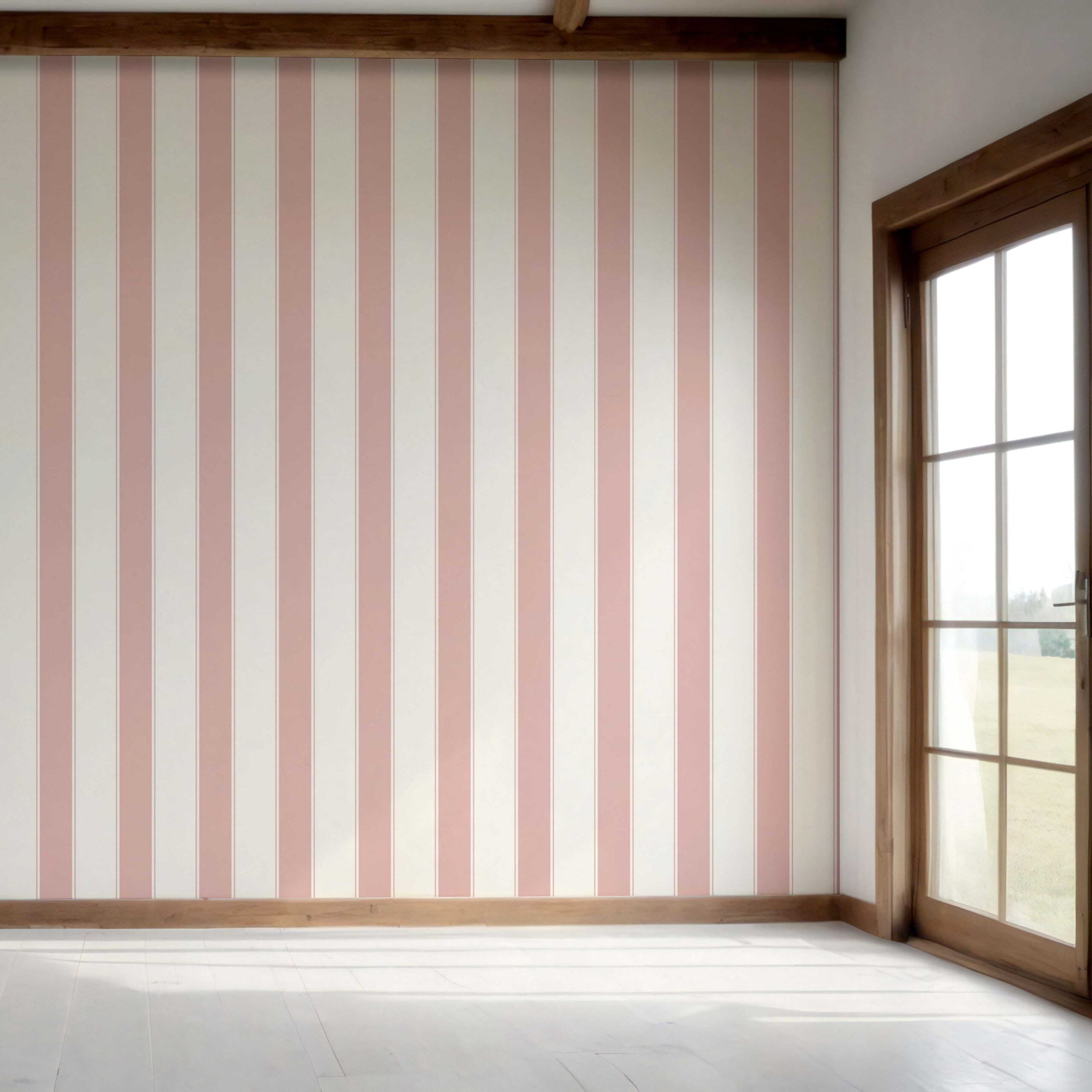 Geometric Striped Bedroom Wallpaper (Pink/ White)