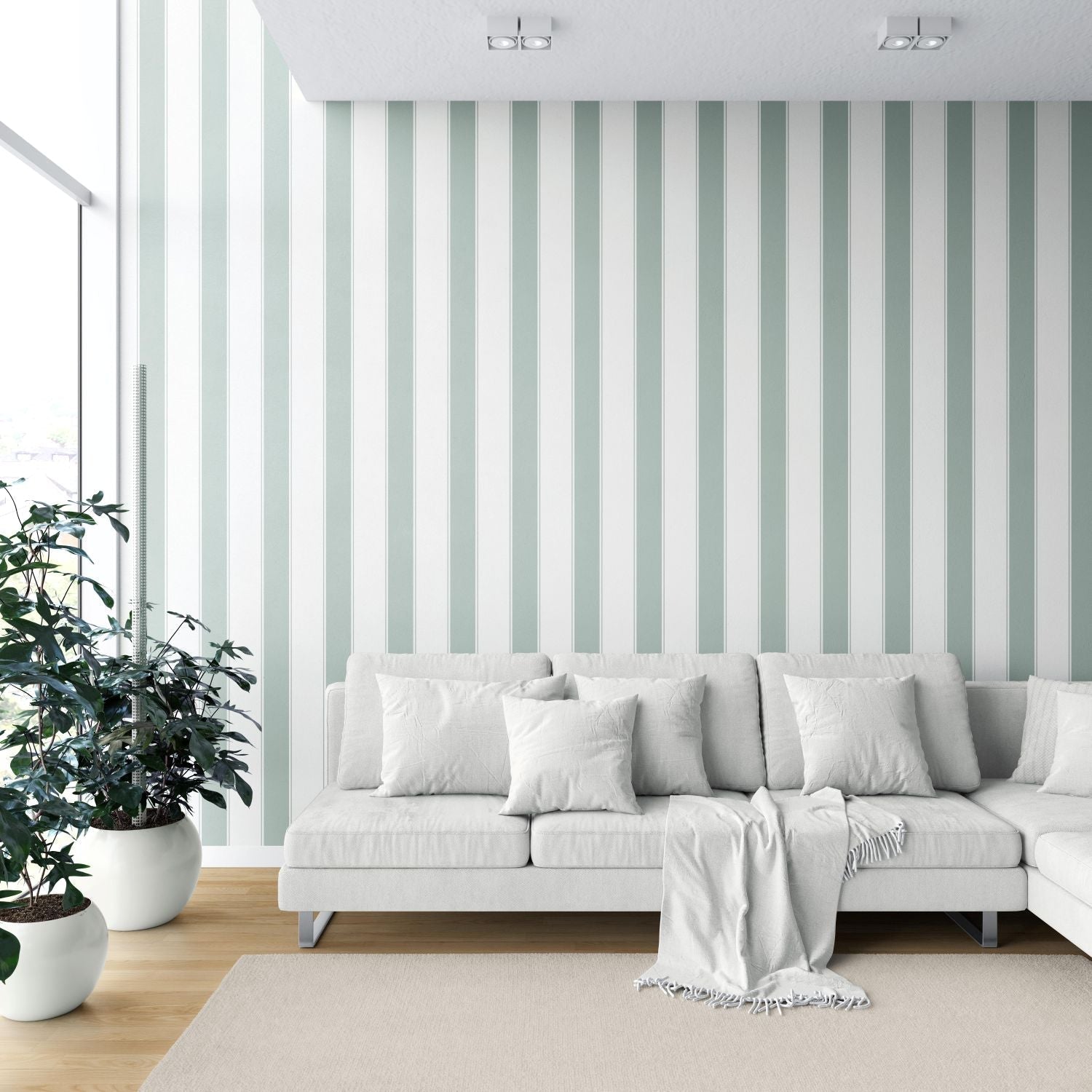 Geometric Striped Bathroom Wallpaper Sample (Green-Blue)