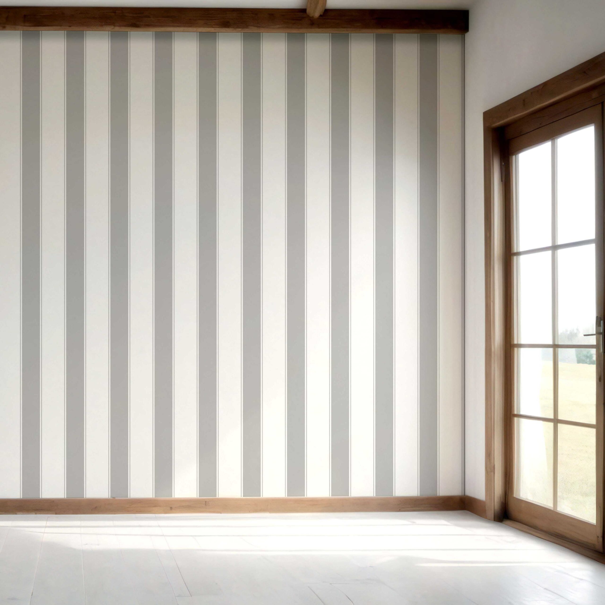 Neutral Geometric Striped Bedroom Wallpaper Sample (Gray/ White)