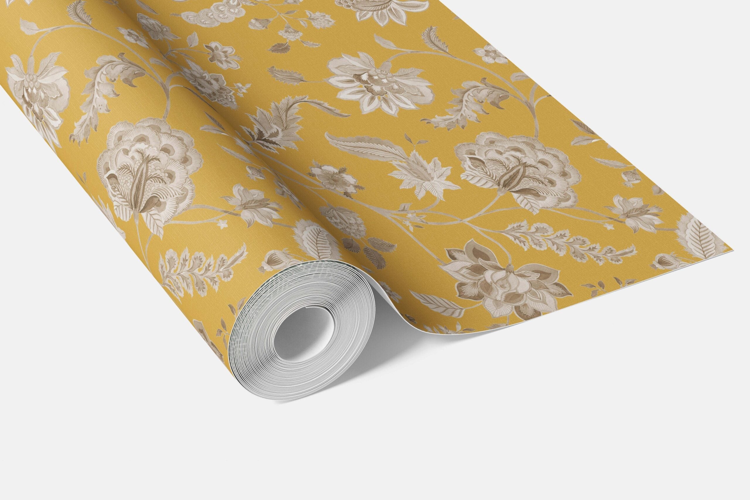 Floral Botanical Patterned Bathroom Wallpaper Sample (Yellow/ Beige)