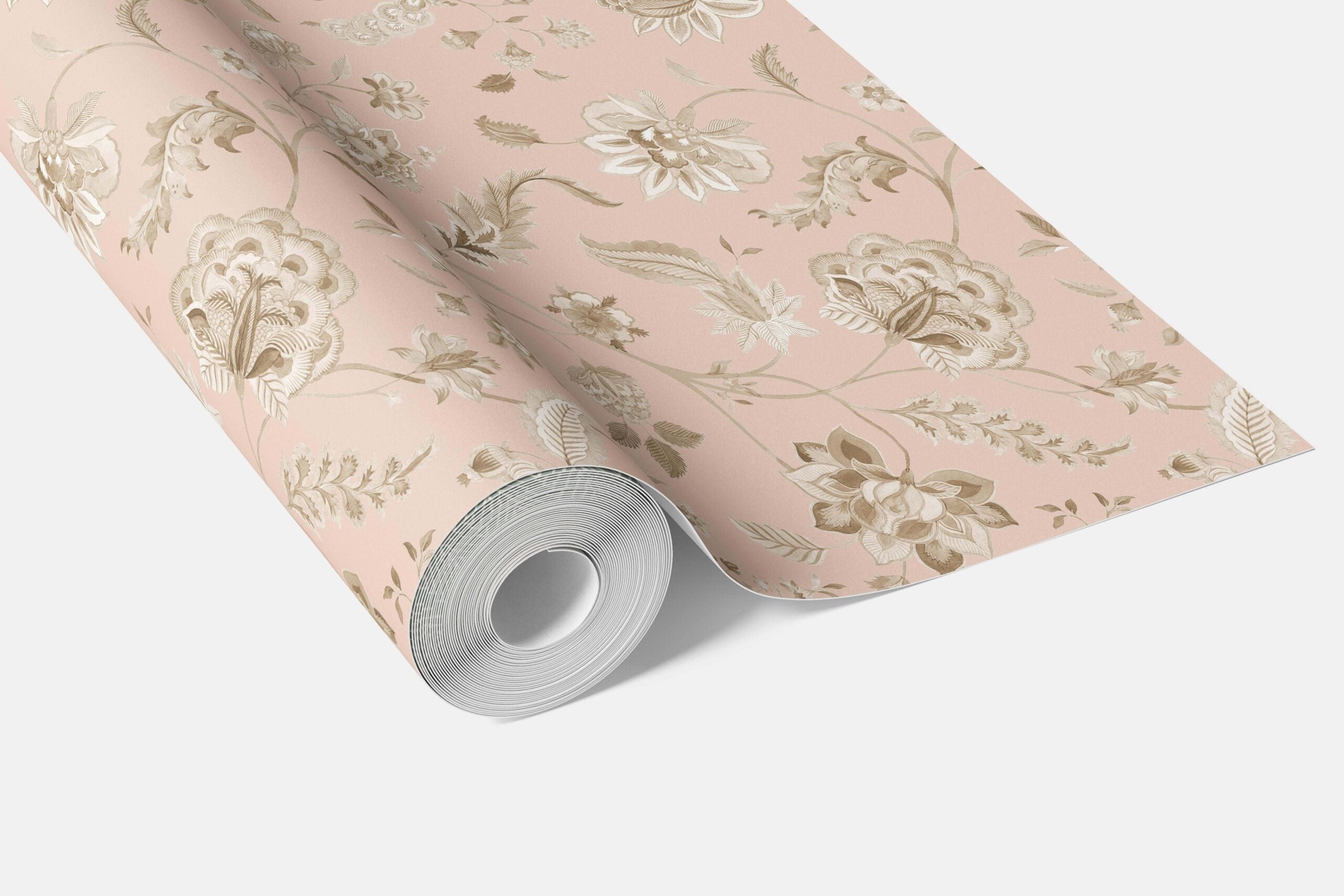 Floral Botanical Patterned Bathroom Wallpaper Sample (Sandy Pink/ Beige)