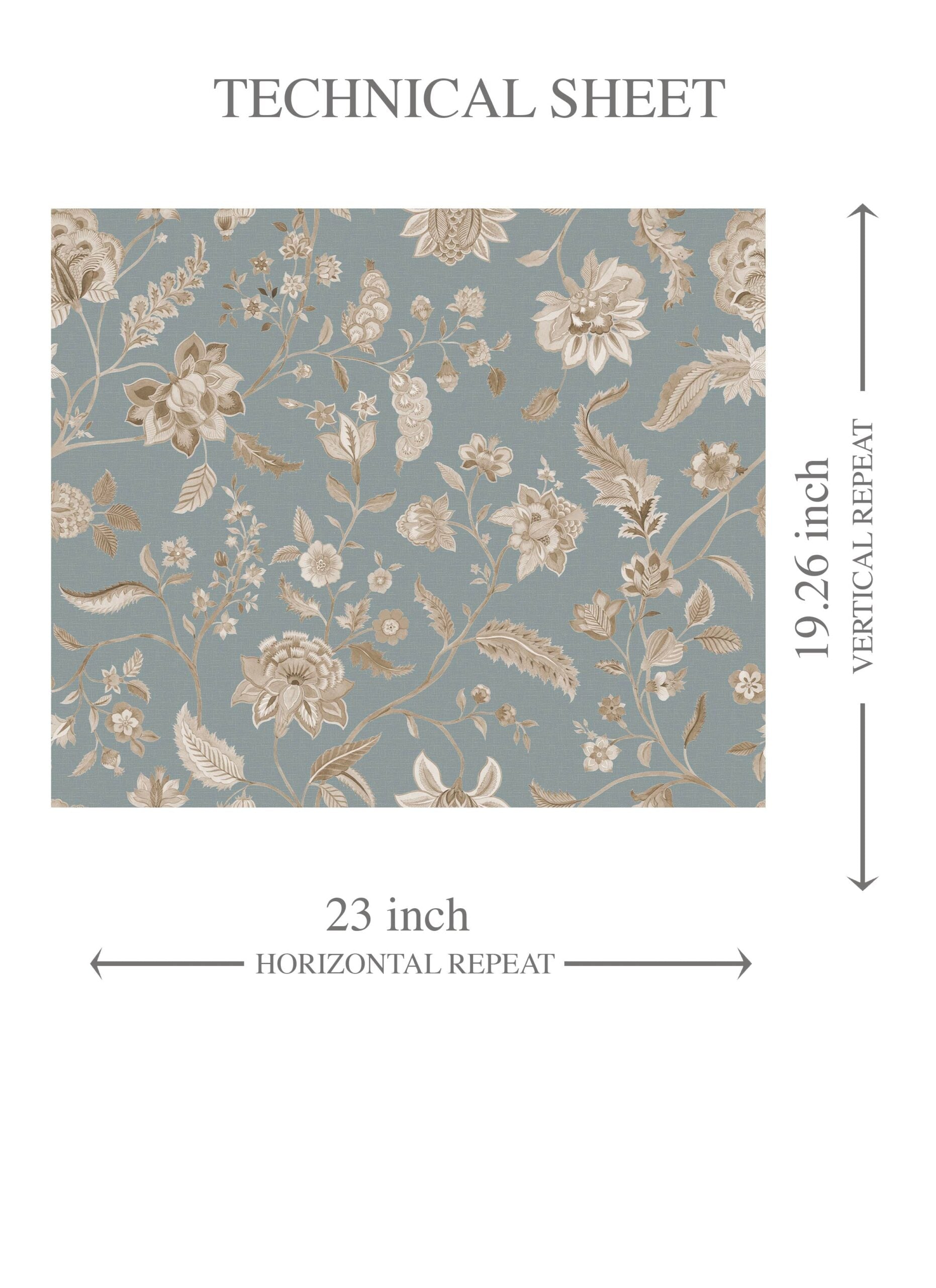 Floral Botanical Patterned Kids Room Wallpaper Sample (Blue-Gray/ Beige)