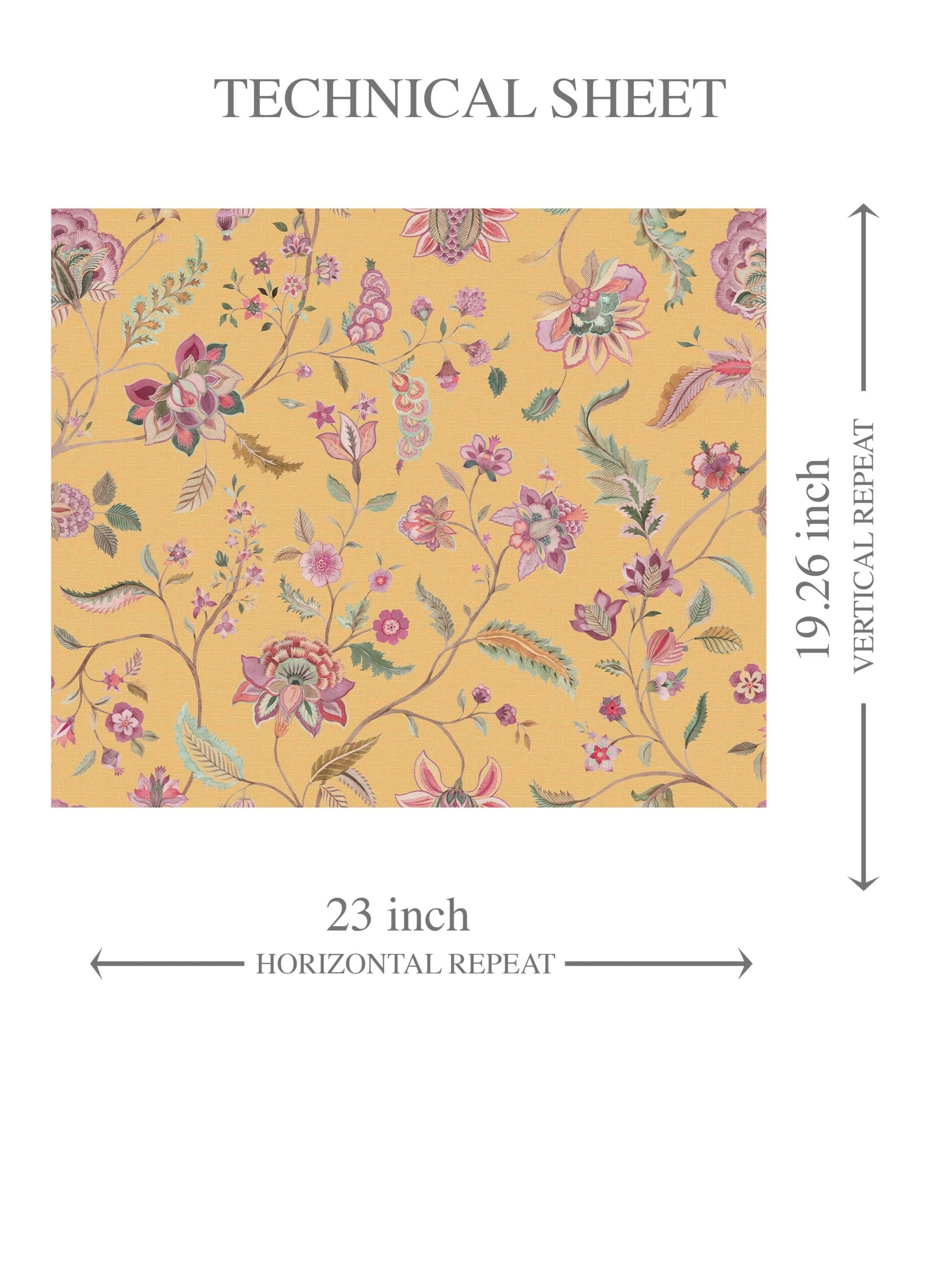 Floral Botanical Patterned Kids Room Wallpaper Sample (Yellow/ Pink/ Green)