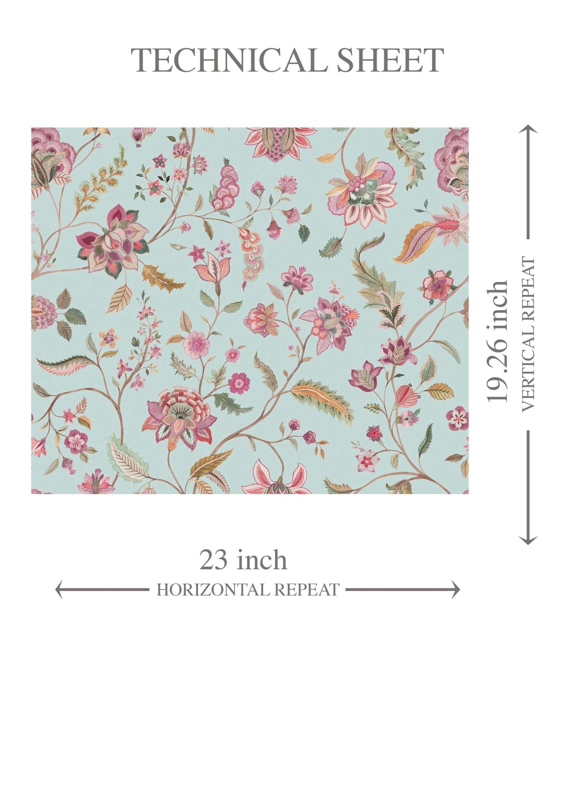 Floral Botanical Patterned Kids Room Wallpaper Sample (Blue/ Pink/ Green)
