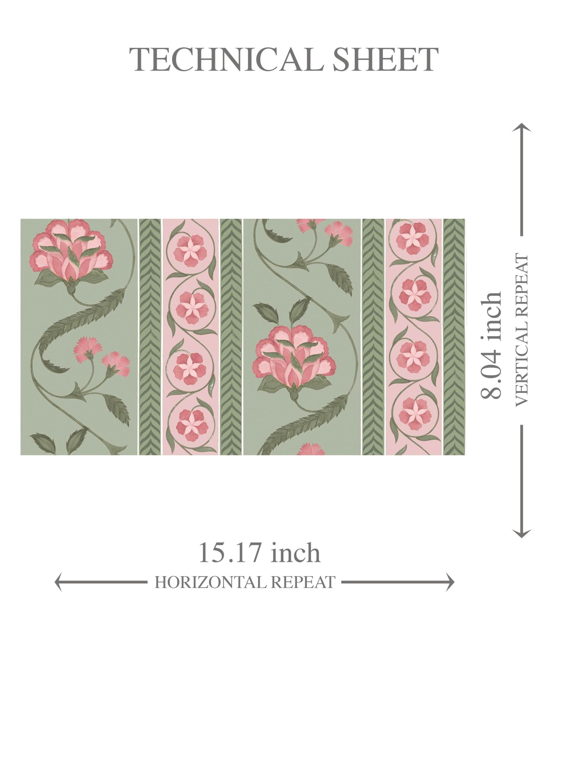 Floral Botanical Striped Kids Room Wallpaper (Green/ Pink)