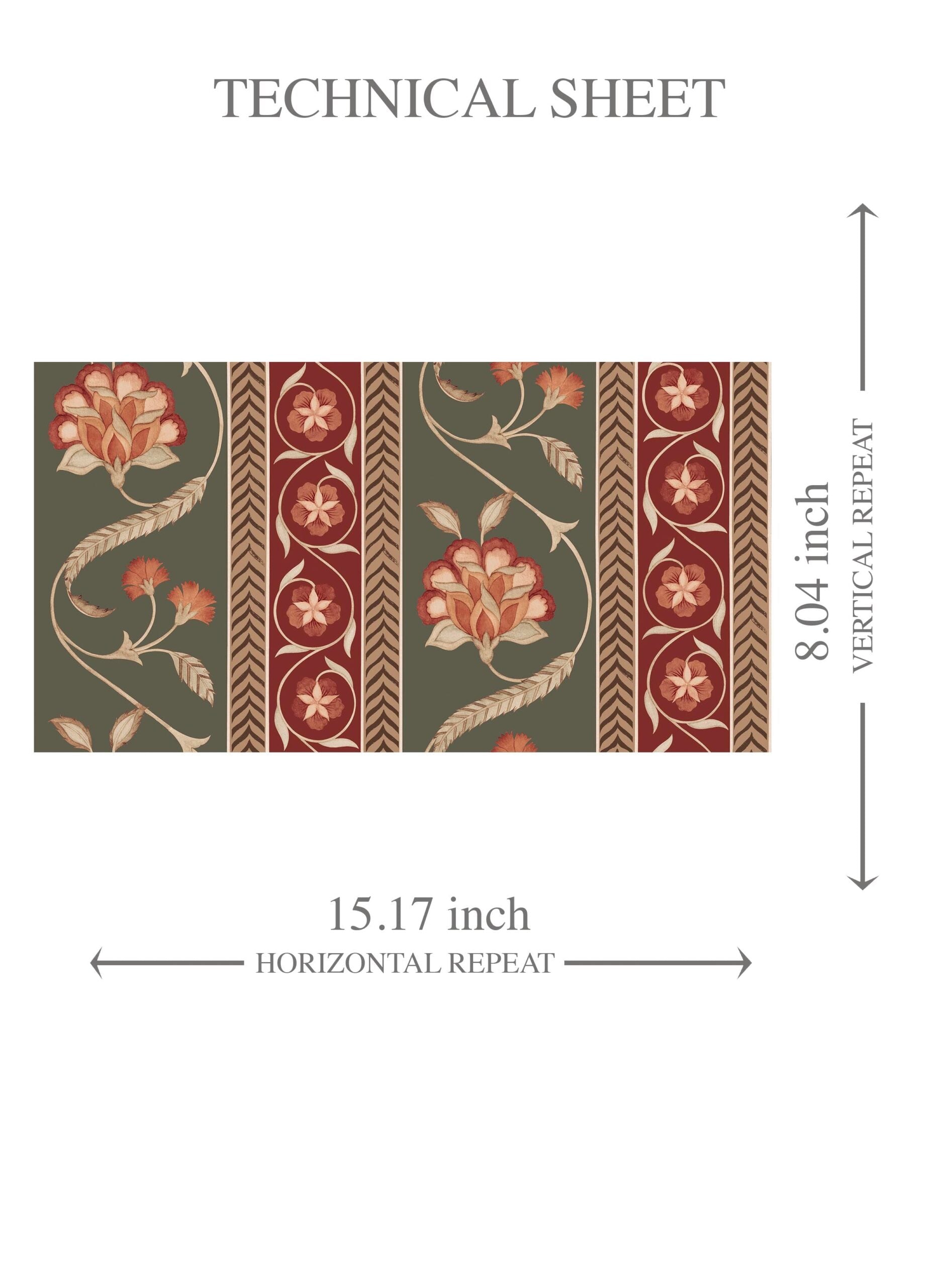 Floral Botanical Striped Kids Room Wallpaper Sample (Olive Green/ Red/ Maroon/ Beige)