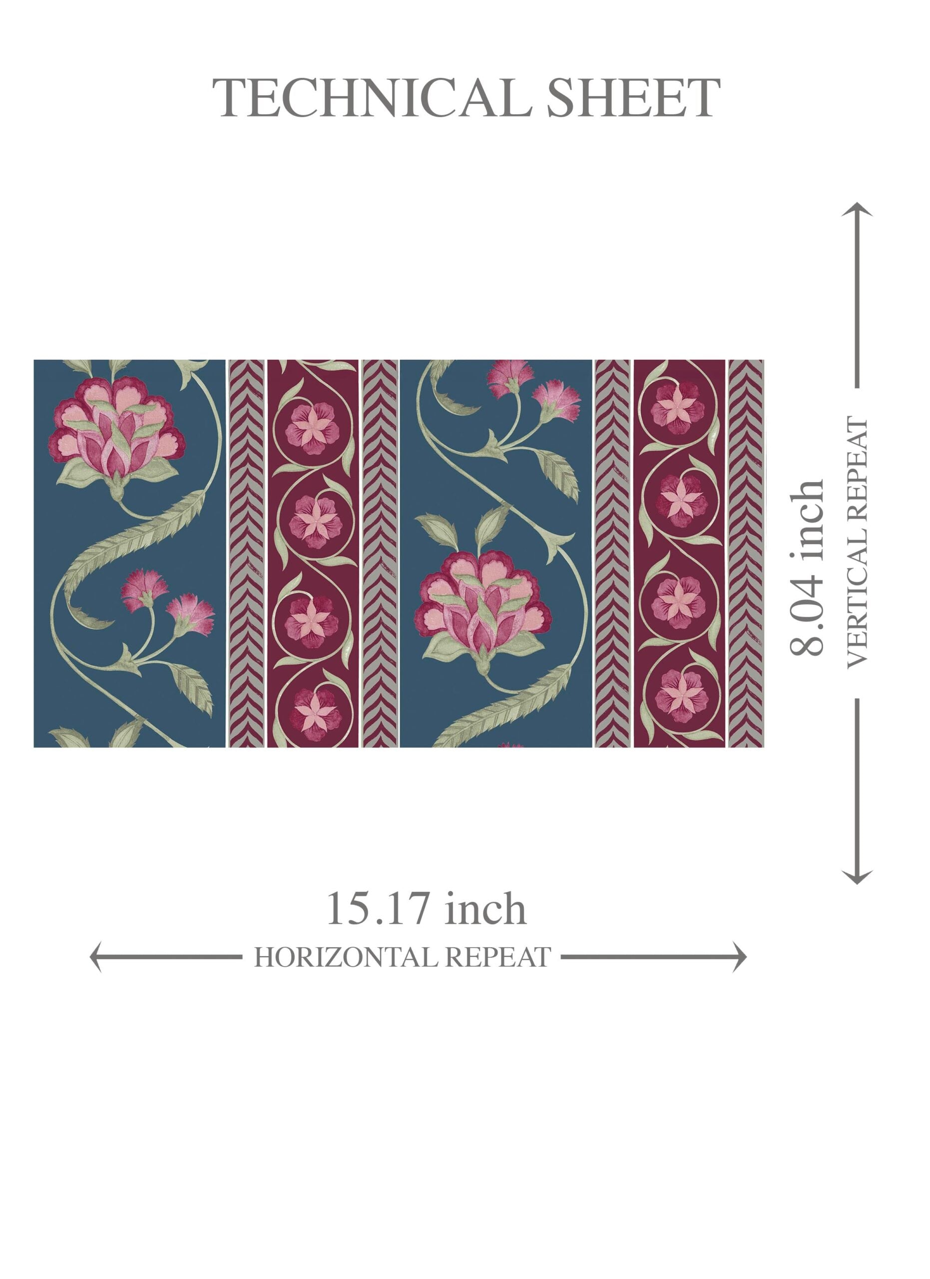 Floral Botanical Striped Kids Room Wallpaper Sample (Teal Blue/ Pink/ Green)