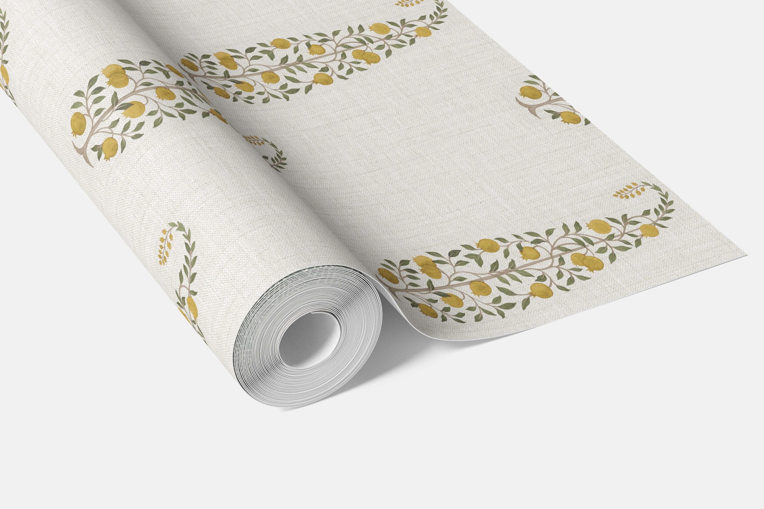 Ethnic/ Vintage-Inspired Floral Paisley Bathroom Wallpaper (Yellow/ Green/ Off-White)