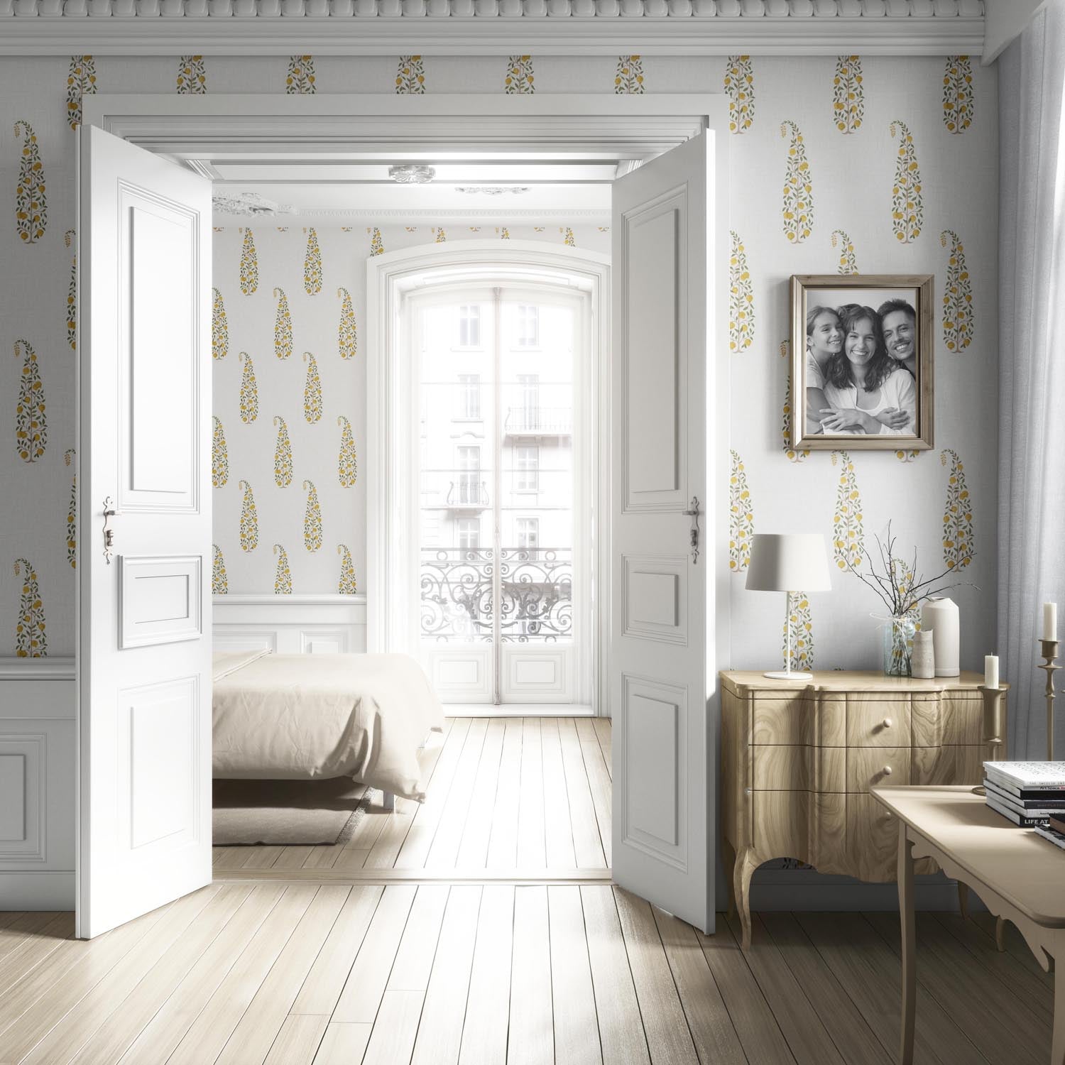 Ethnic/ Vintage-Inspired Floral Paisley Nursery Wallpaper (Yellow/ Green/ Off-White)