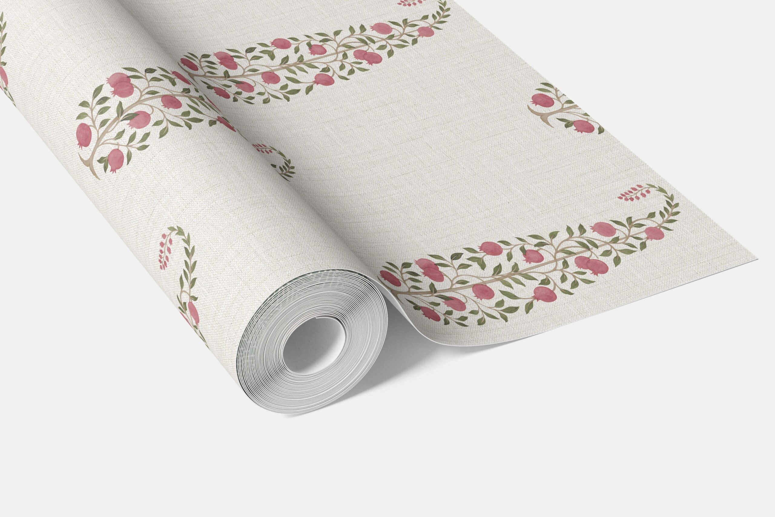 Ethnic/ Vintage-Inspired Floral Paisley Bathroom Wallpaper Sample (Pink/ Green/ Off-White)
