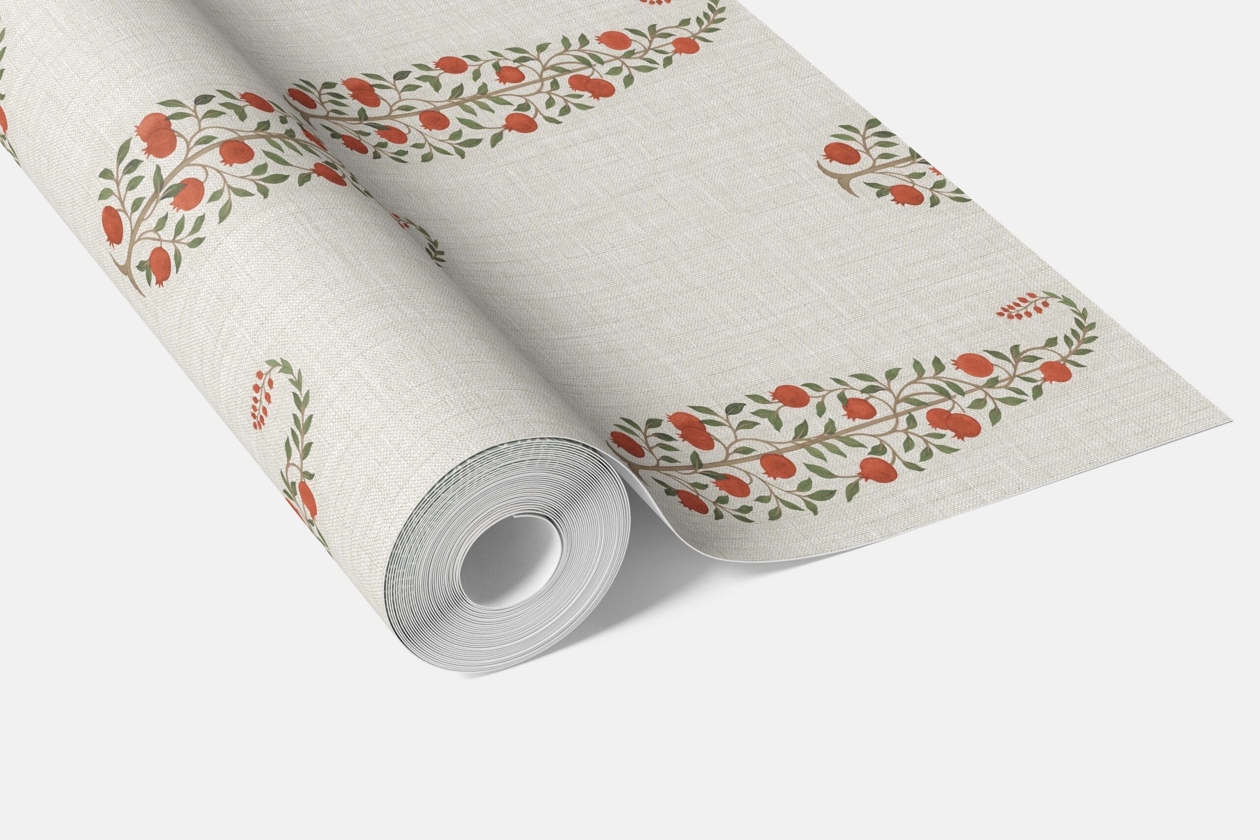 Ethnic/ Vintage-Inspired Floral Paisley Bathroom Wallpaper Sample (Red/ Green/ Off-White)